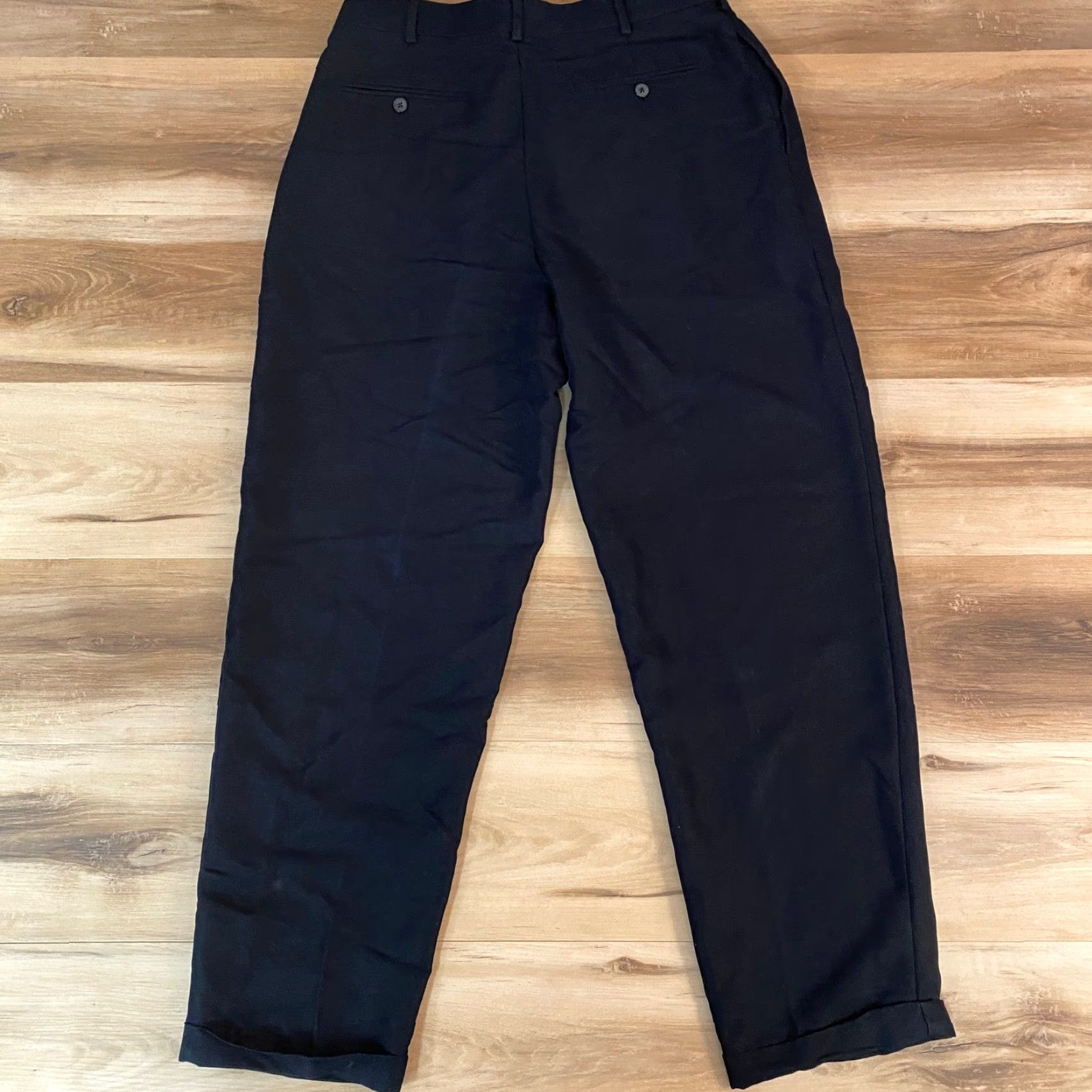 Perry Ellis Perry Ellis Mens Dress Pants Trousers Black Pleated Cuffed Rayon Blend Classic Fit 33 Inseam 30 Size US 33 - 8 Thumbnail
