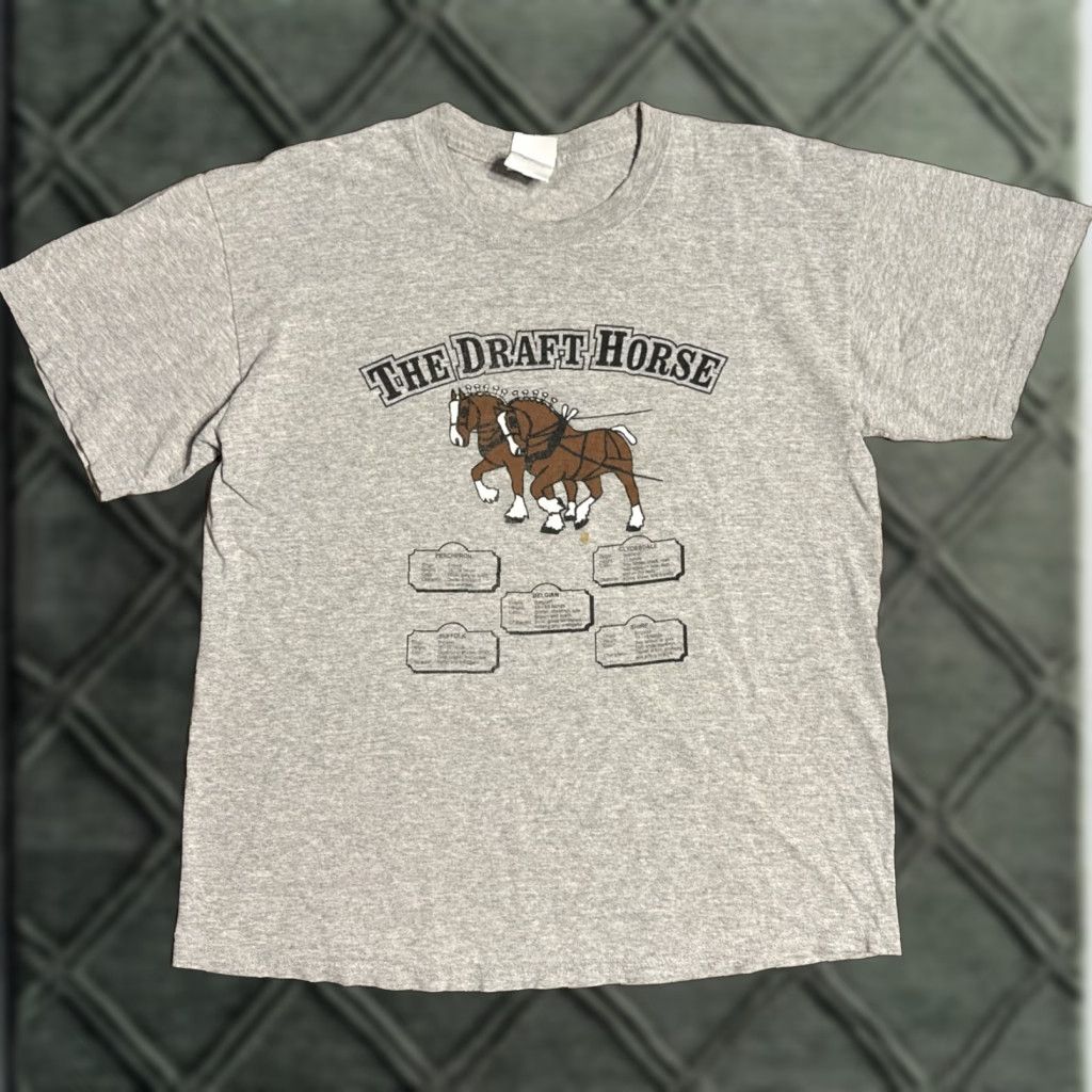 Gildan VINTAGE The Draft Horse Racing Cartoon Art Animal Gray T-Shirt L Unisex Adults Large Shirts Mens Womens Size US L / EU 52-54 / 3 - 1 Thumbnail