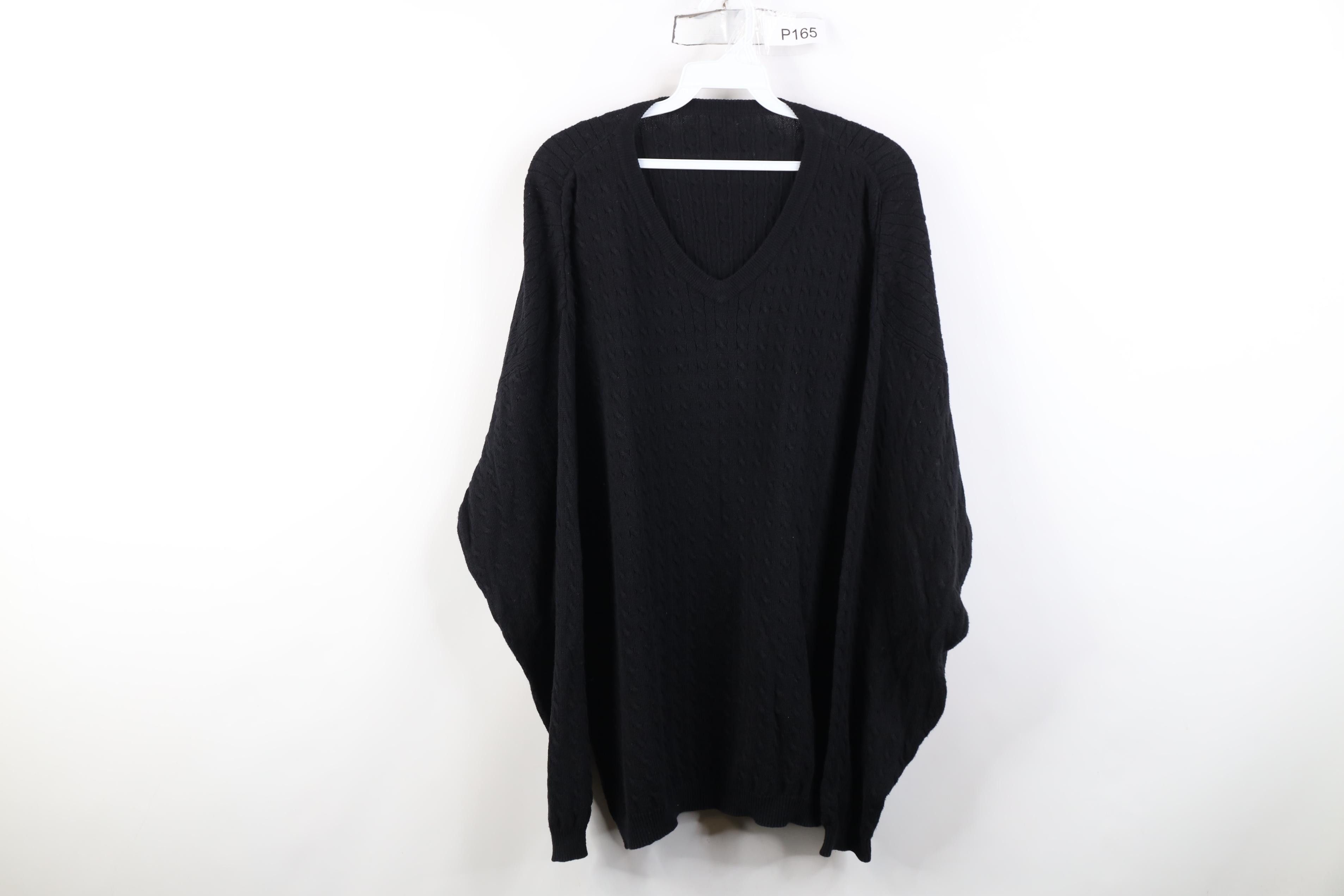 Vintage Vintage 90s Streetwear Cable Knit V-Neck Sweater Black Size US XL / EU 56 / 4 - 1 Thumbnail
