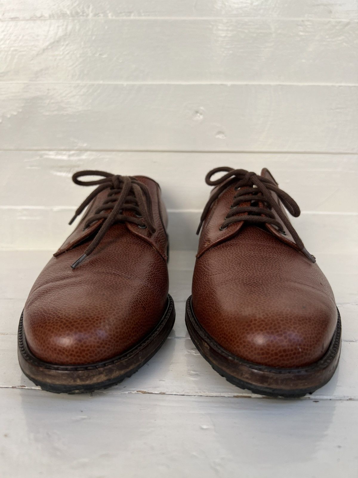 Salvatore Ferragamo Salvatore Ferragamo Brown Leather Pebble Grain Lace Up Shoes Size US 10.5 / EU 43-44 - 5 Thumbnail