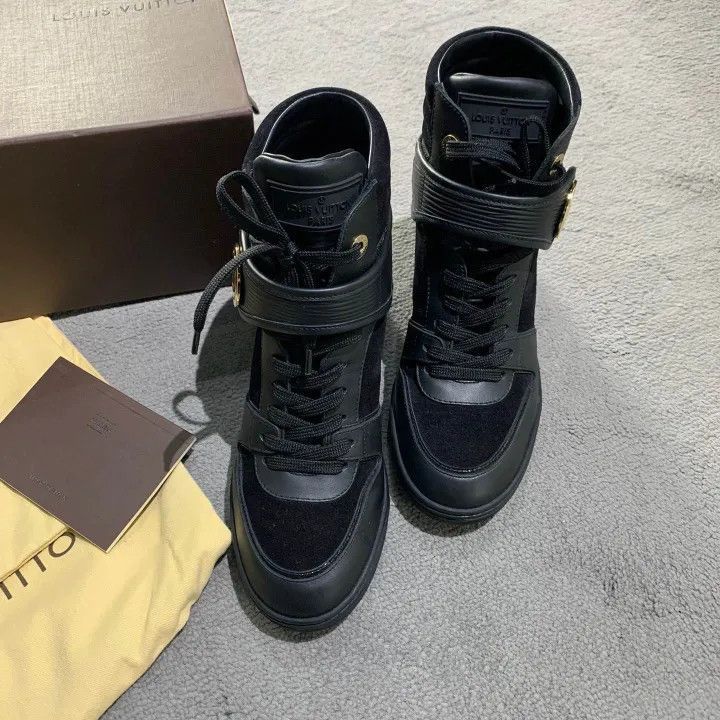 Louis Vuitton Louis Vuitton Black Lace-Up Wedge Ankle Boots -2508 Size US 7.5 / EU 40-41 - 2 Thumbnail