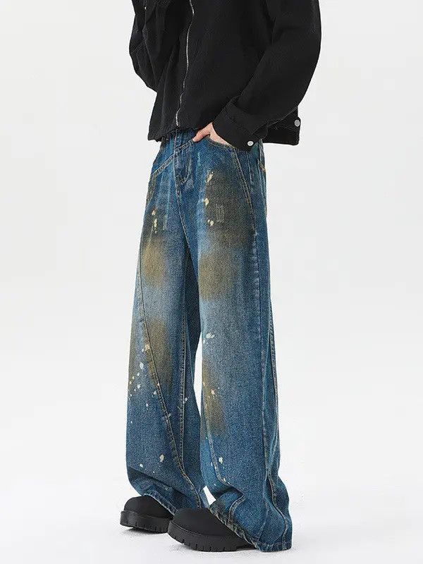 Japanese Brand Retro loose wide leg splashed ink jeans Size US 32 / EU 48 - 2 Thumbnail