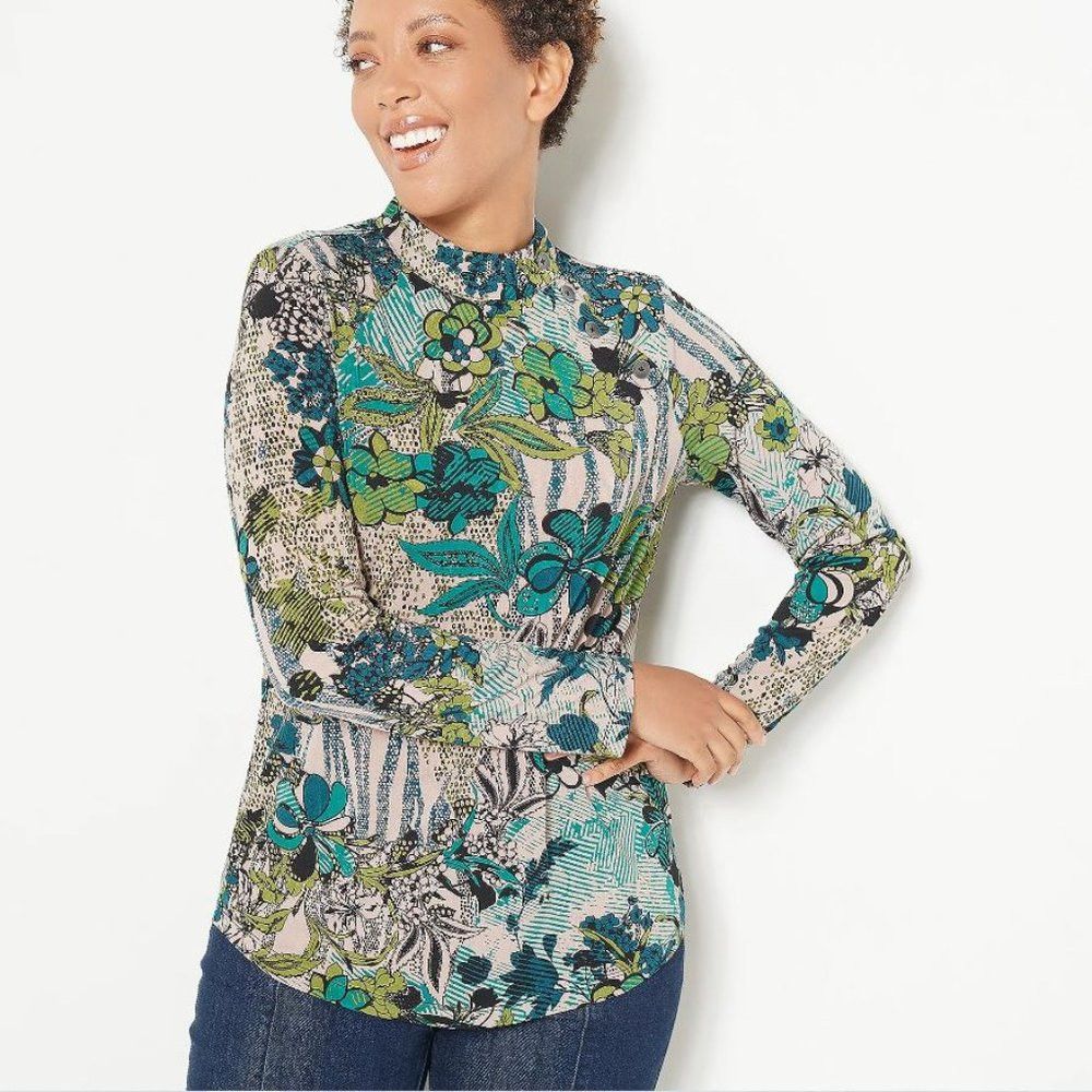 Other New Susan Graver Mallard Printed Liquid Knit Mock-Neck Top Size S / US 4 / IT 40 - 1 Thumbnail