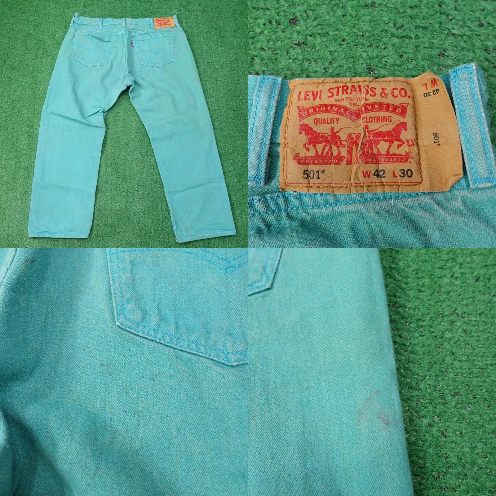 Levi's Levi's 501 Jeans Mens 39x27 Blue Teal Straight Classic Denim Button Fly Size US 39 - 8 Thumbnail