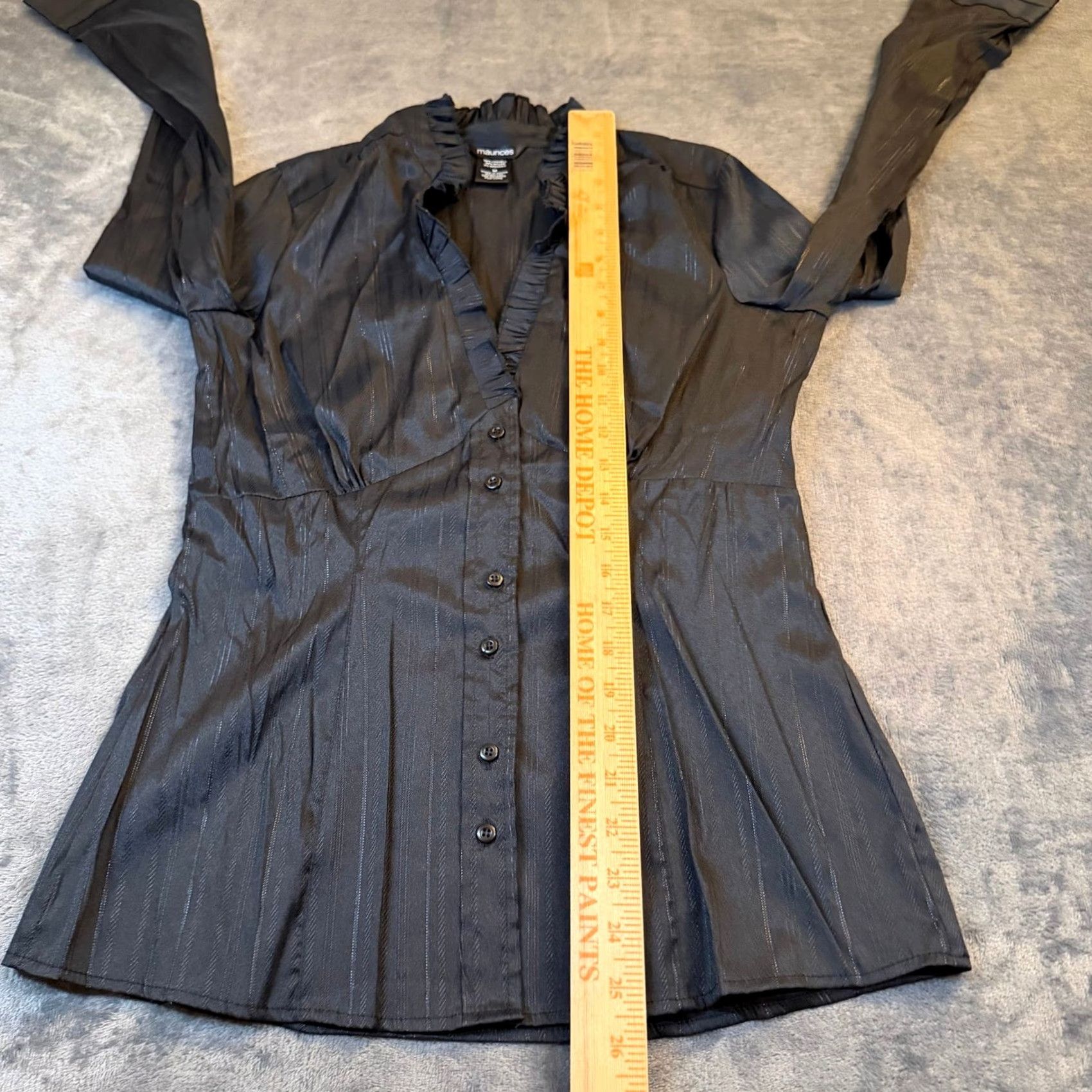 Vintage Maurices Blouse Womens Medium Black Striped Ruffle Neck Button Up Long Sleeve Slim Size M / US 6-8 / IT 42-44 - 7 Thumbnail