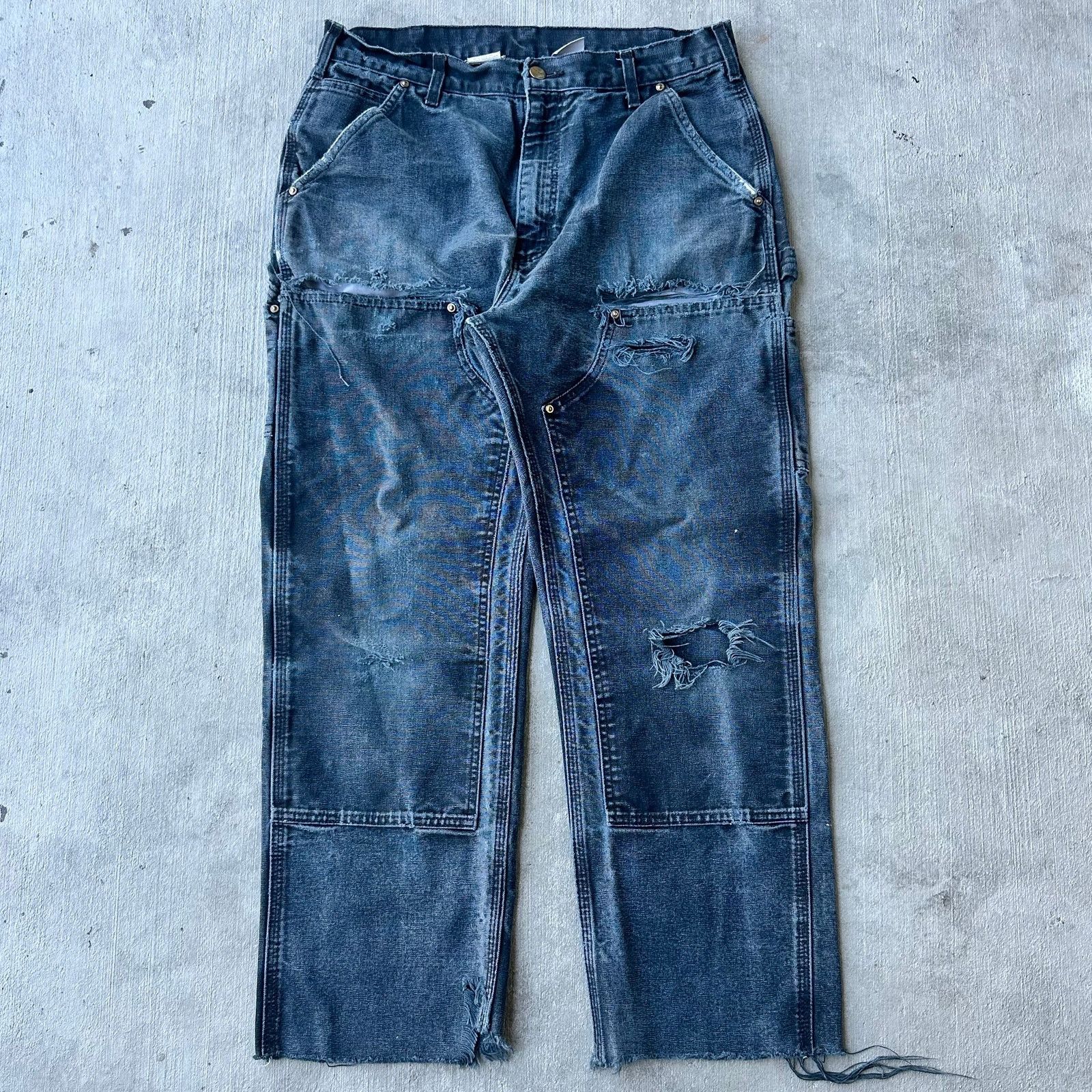 Vintage Y2K distressed black Carhartt double knee work pants