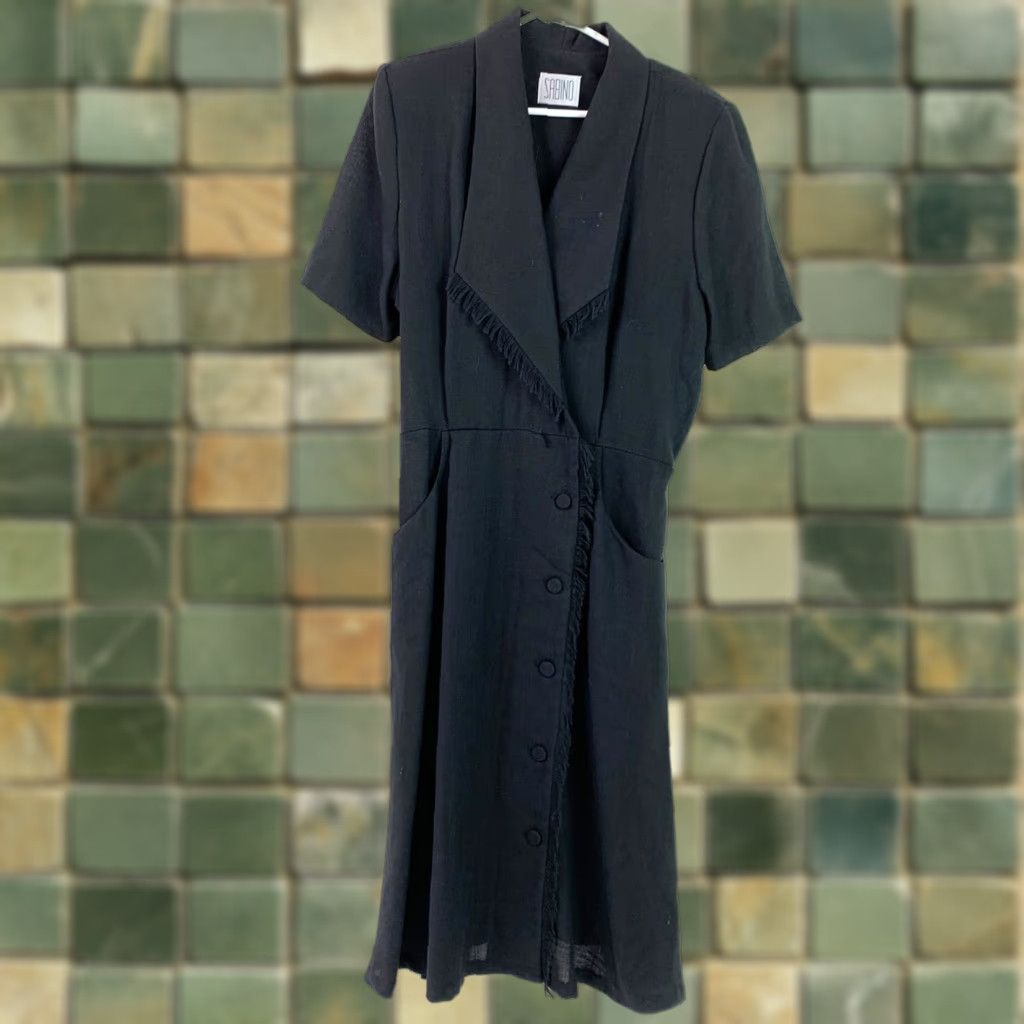 Vintage VINTAGE Sabino Linen Blend Button Up Black Maxi Modest Dress XL 90s Sleeves Cap V-Neck Button Front 48" Length Womens Size XL / US 12-14 / IT 48-50 - 1 Thumbnail
