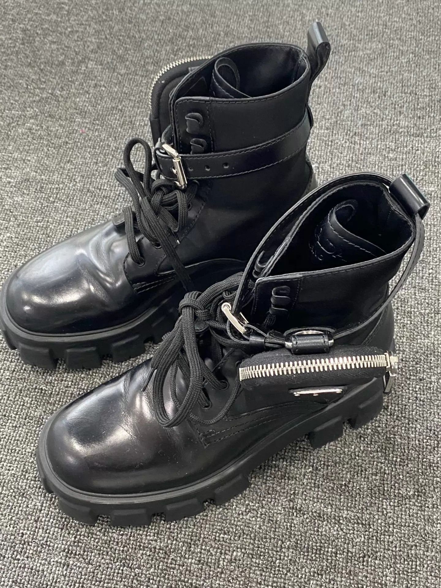 Prada PRADA Black Triangle Logo Ankle Boots 37.5 Size US 7 / IT 37 - 1 Thumbnail