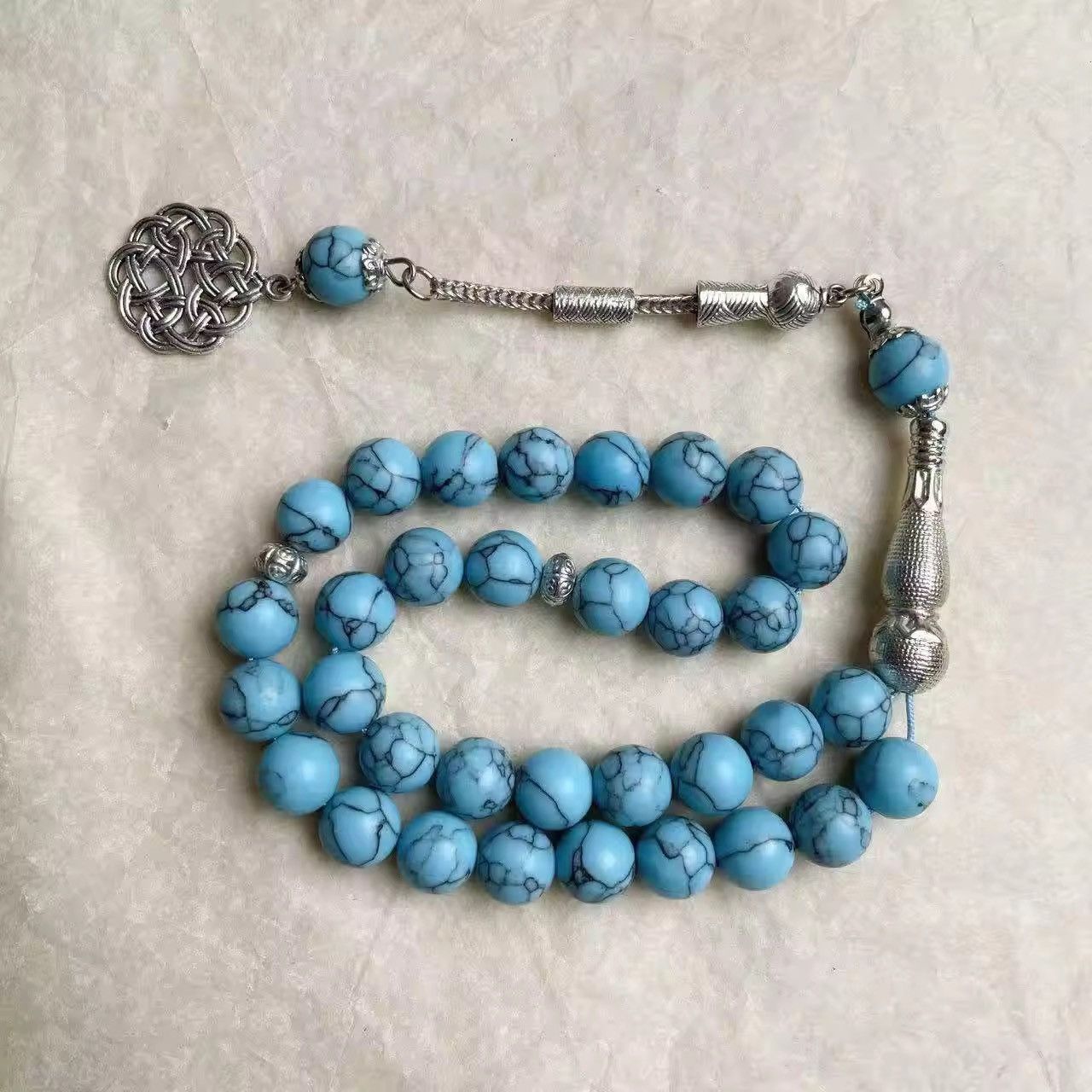 Handmade 10mm 33pcs Natural Turquoise Stone Prayer Beads Size ONE SIZE - 1 Thumbnail