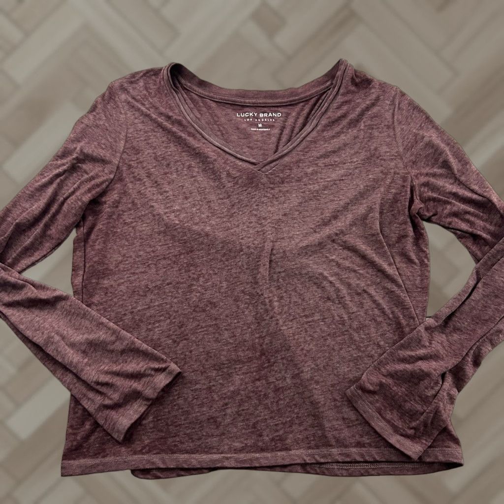 Lucky Brand Lucky Brand T-Shirt Women’s Long Sleeve V-Neck Burnout Maroon Medium Size M / US 6-8 / IT 42-44 - 1 Thumbnail