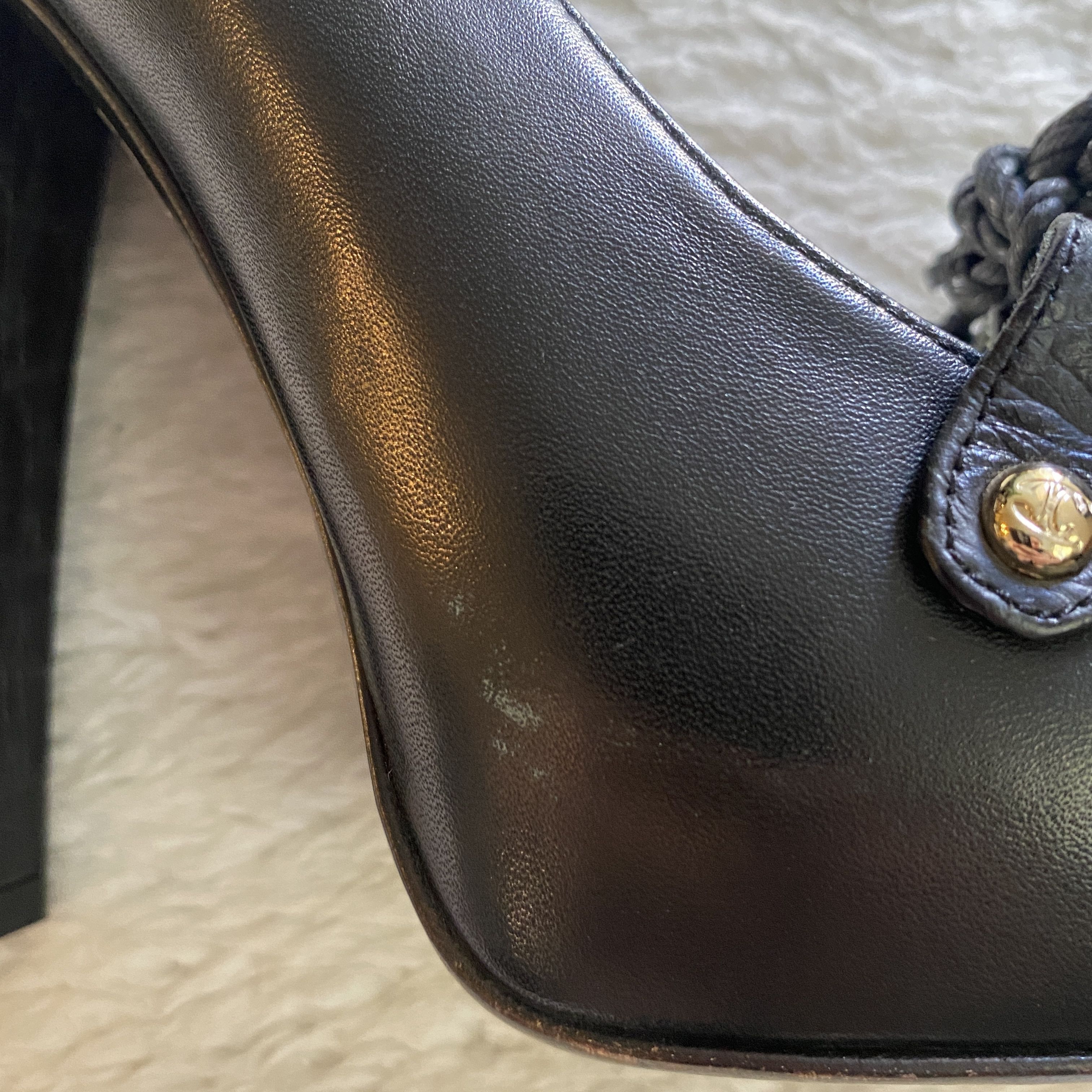 Just Cavalli Vintage JUST CAVALLI Black Leather Platform Heels Size US 8.5 / IT 38.5 - 14 Thumbnail
