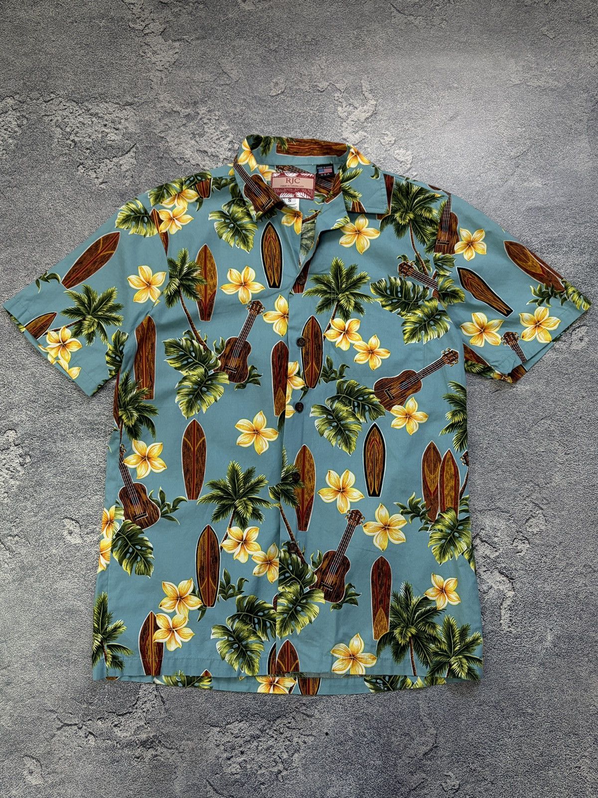 Vintage RJC Hawaiian Aloha Shirt Blue Surfboard Ukulele Palm USA S Size US S / EU 44-46 / 1 - 1 Thumbnail
