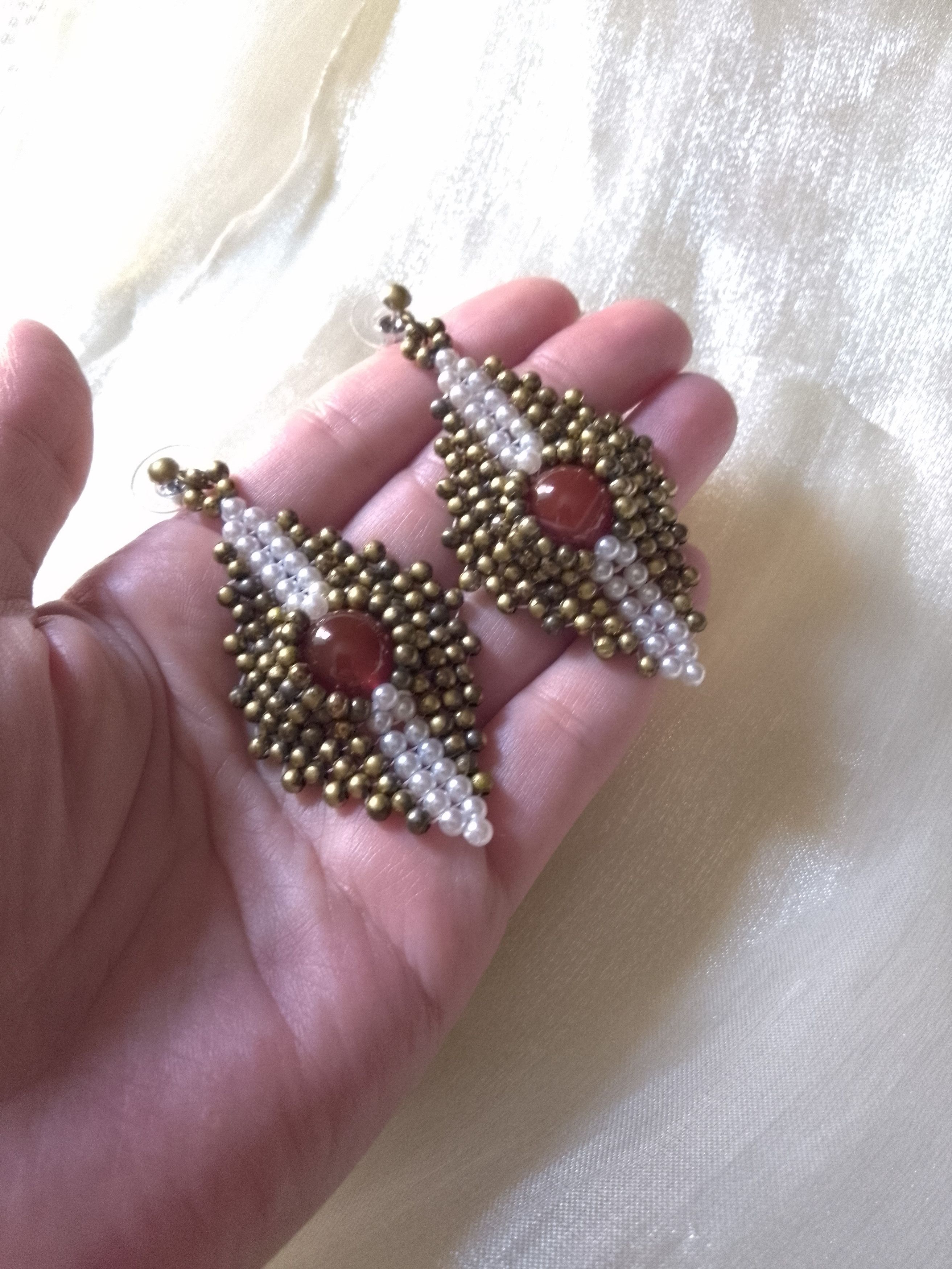 Handmade Earrings with natural red carnelian gemstones. Vintage Size ONE SIZE - 4 Thumbnail