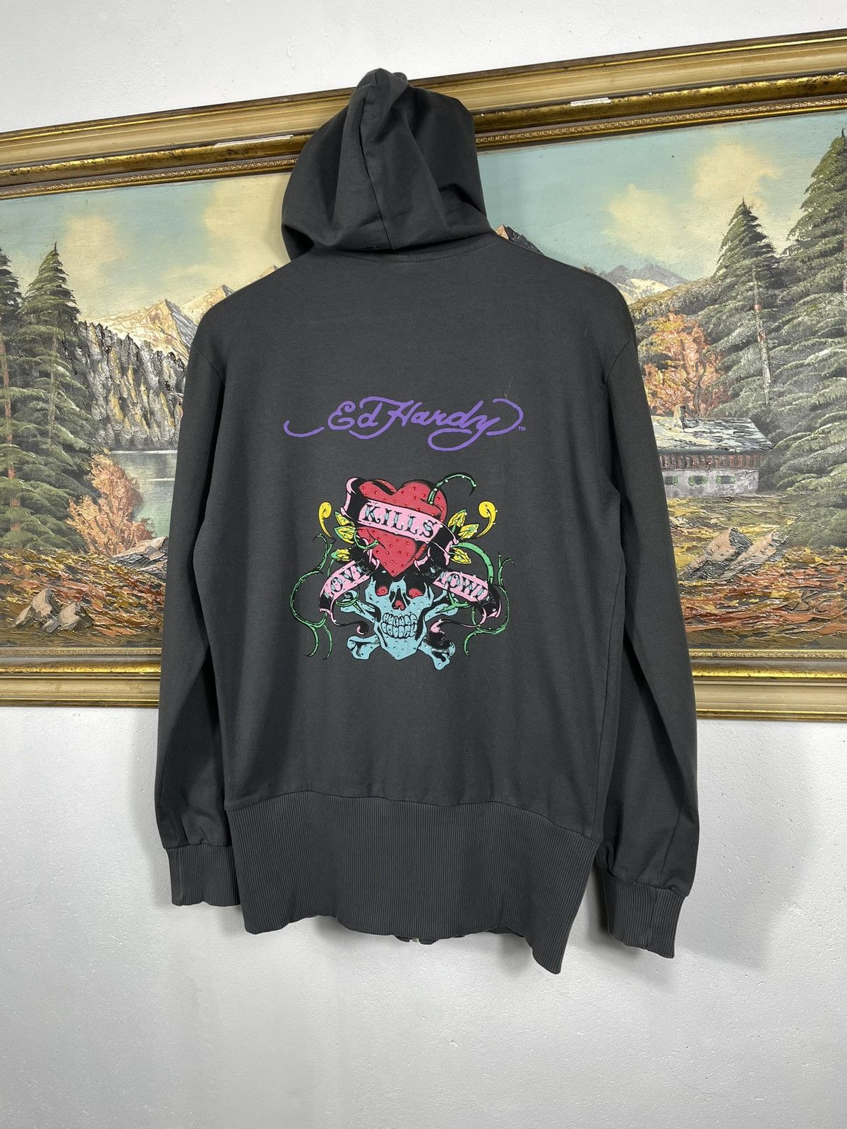 Christian Audigier × Ed Hardy × Vintage Ed Hardy Retro 00s Hoodie With Crystals Affliction Grunge Size M / US 6-8 / IT 42-44 - 7 Thumbnail