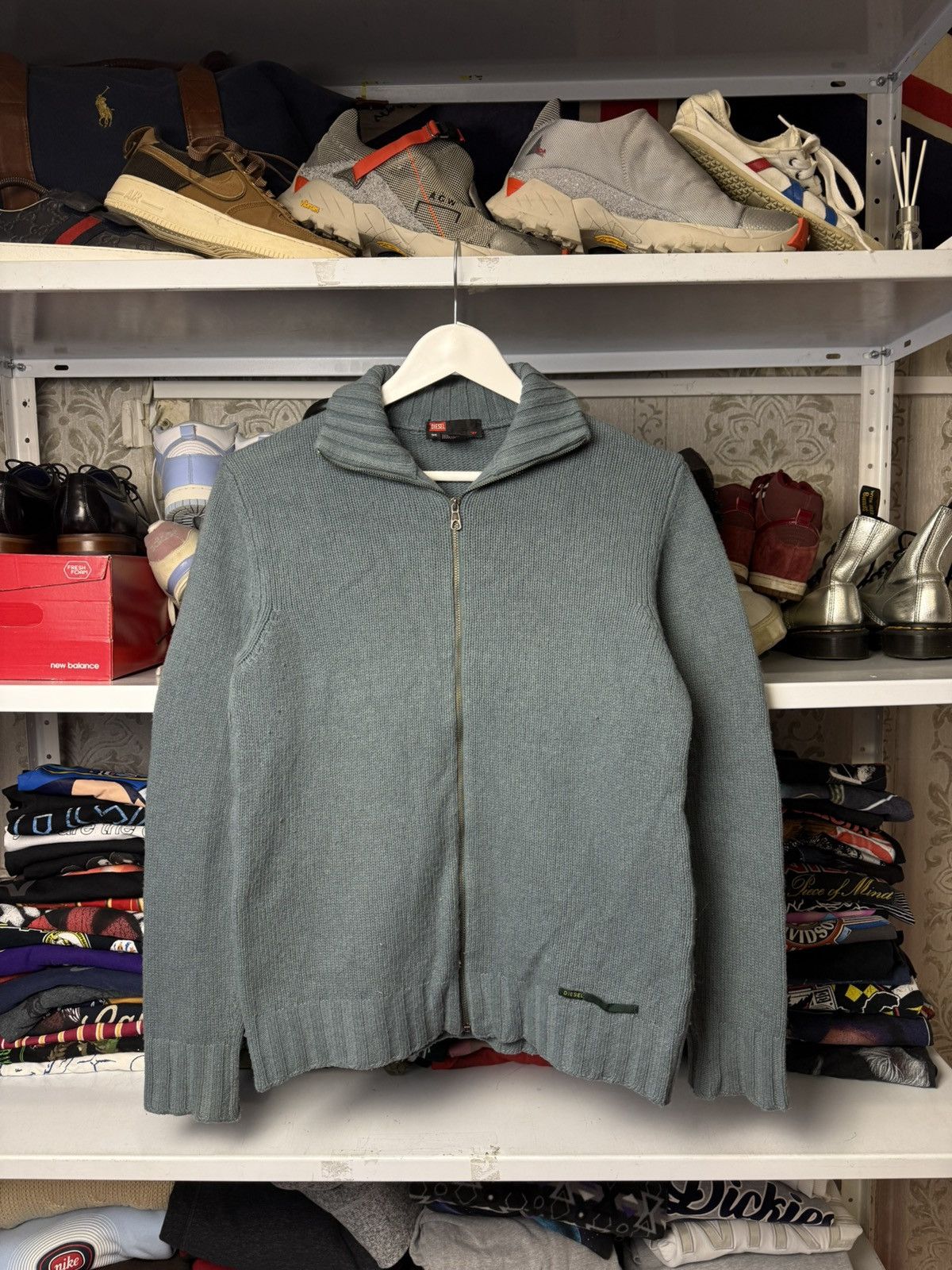 Pre-owned Diesel Vintage  Zip Up Sweater Mini Logo Y2k In Blue