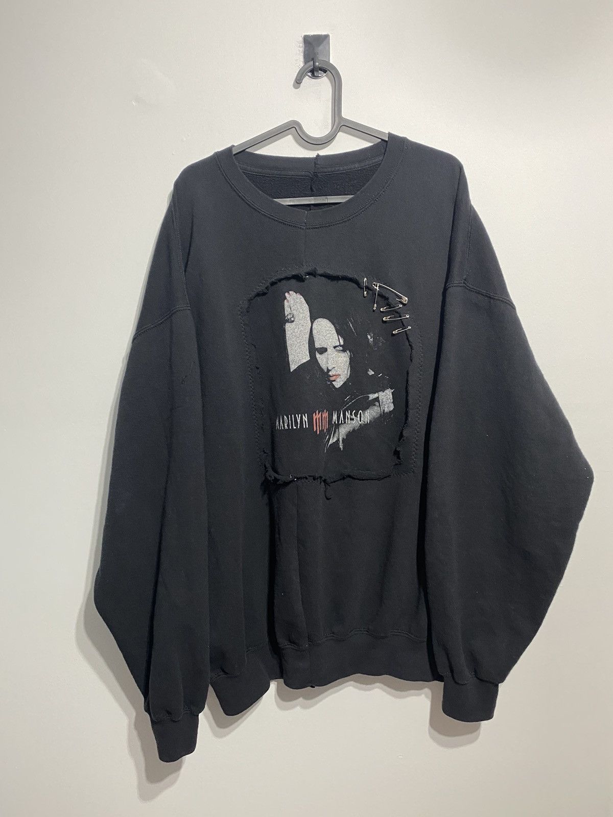Pre-owned Archival Clothing X Vintage Sinister 1 Of 1 Hand Made Marilyn Manson Crewneck In Black