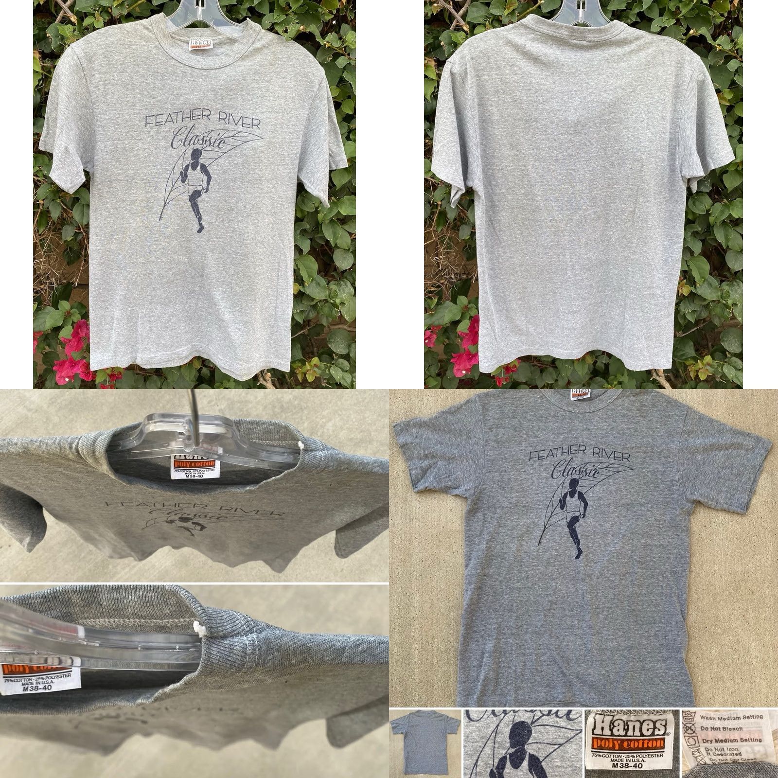 Hanes VINTAGE Feather River Classic Runner T Shirt Hanes Poly Cotton Gray M Unisex Graphic Tee 70s 80s Size US M / EU 48-50 / 2 - 9 Thumbnail