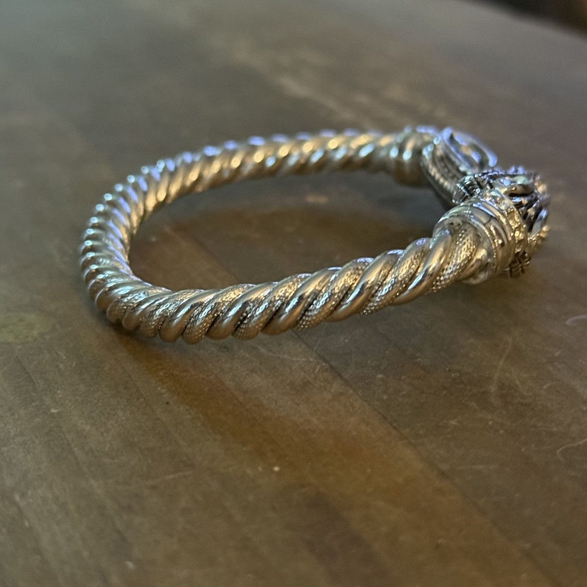 Other Silver tone Viking dragon head twisted cuff bangle bracelet Size ONE SIZE - 4 Thumbnail