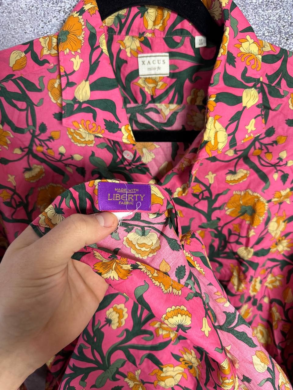 Designer × Vintage Xacus Size 17/43 Evolution Fit Pink Shirt Floral Print Size US L / EU 52-54 / 3 - 11 Thumbnail