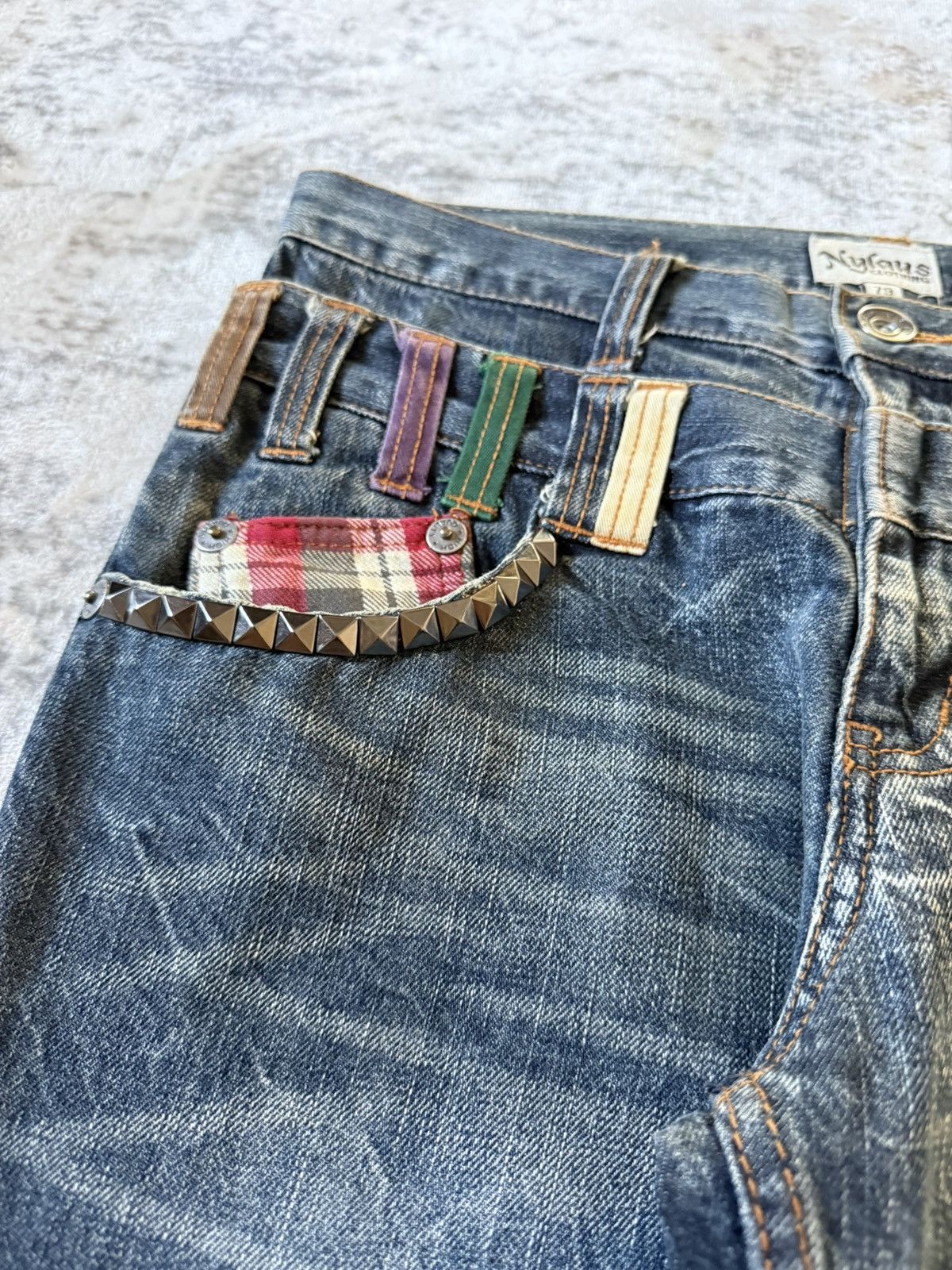 Japanese Brand Nylaus Japan Claw Mark Studded Double Waist Jeans Size US 30 / EU 46 - 4 Thumbnail