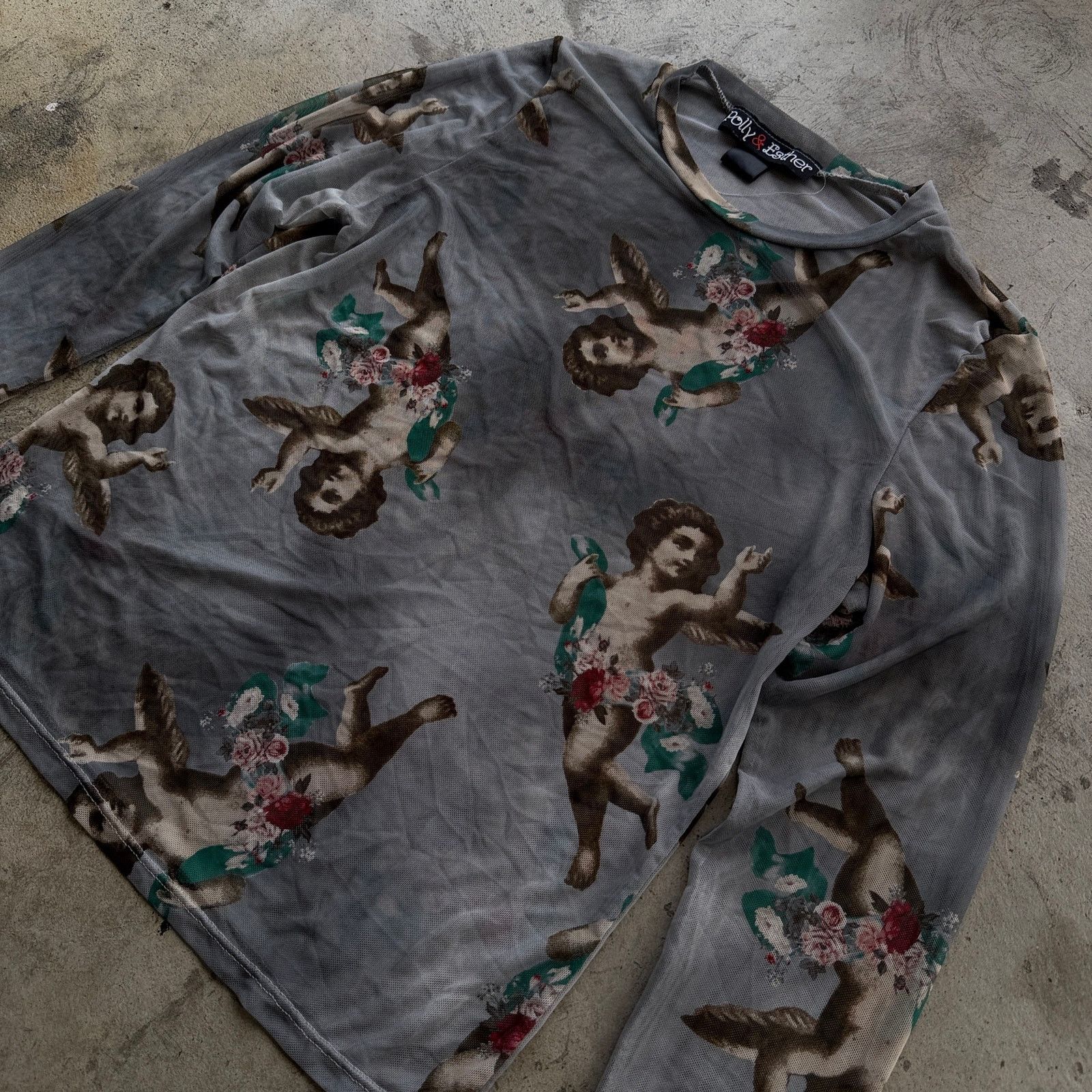 Other Vintage y2k Long sleeve cherub sheer mesh top layering shirt Size S / US 4 / IT 40 - 3 Thumbnail