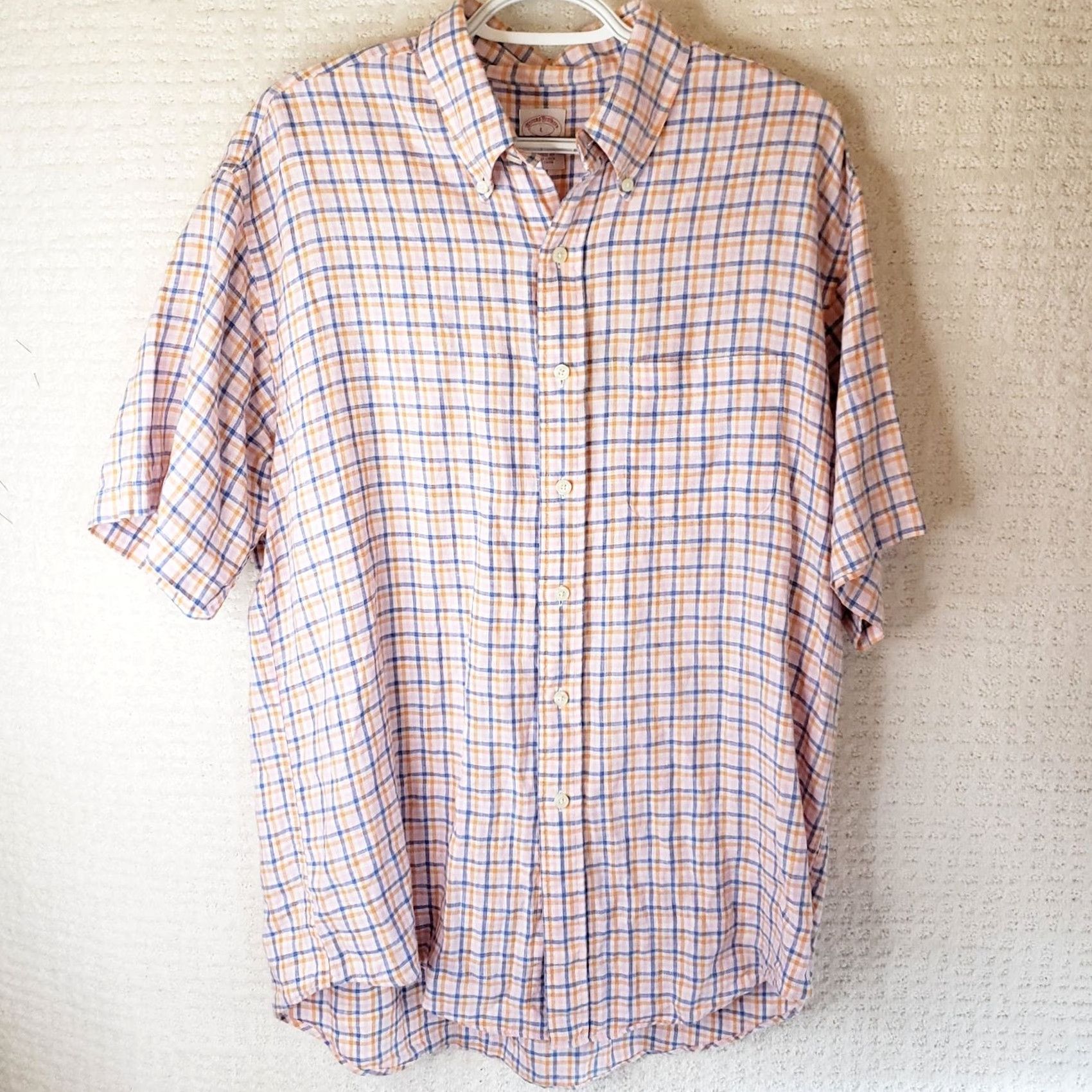 Brooks Brothers Brooks Brothers Linen Button-Up Shirt Men's L Plaid Multicolor Blue Orange Pink Pocket Short Sleeve Regular Fit Classic Casual Size US L / EU 52-54 / 3 - 2 Thumbnail