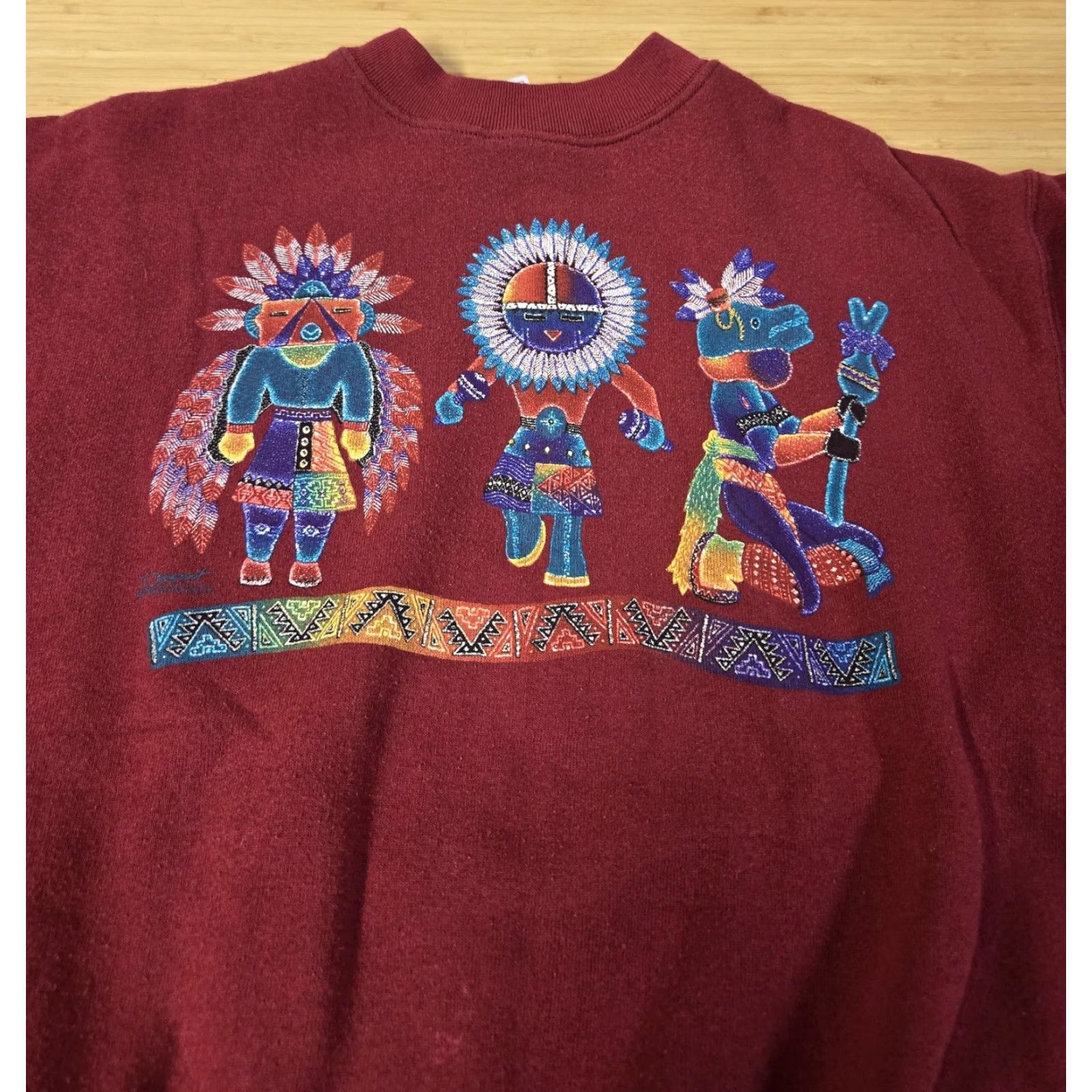 Fruit Of The Loom Fruit of the Loom Sweatshirt Mens Medium Crewneck Embroidered Southwest Kachina Red Graphic Print Fleece Size US M / EU 48-50 / 2 - 2 Thumbnail
