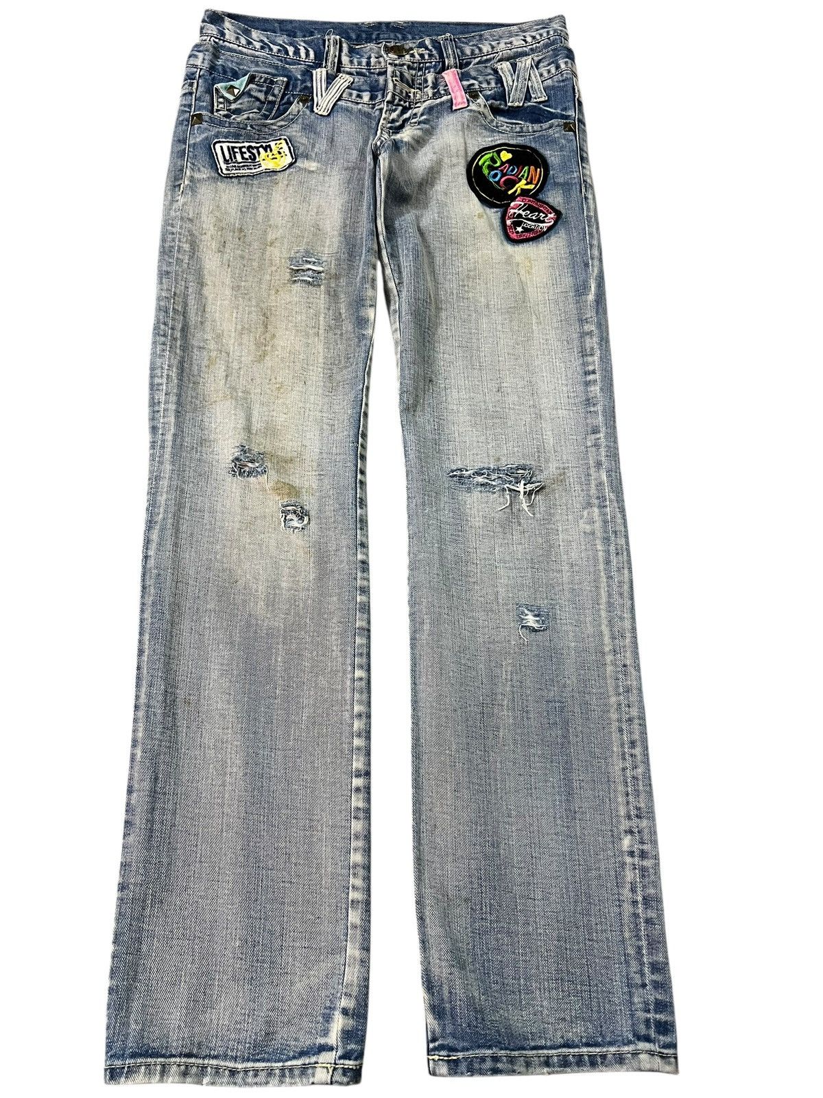 If Six Was Nine 💥Double Waist💥Japanese Unbrand Distress Patchwork Jean Size US 31 - 1 Thumbnail
