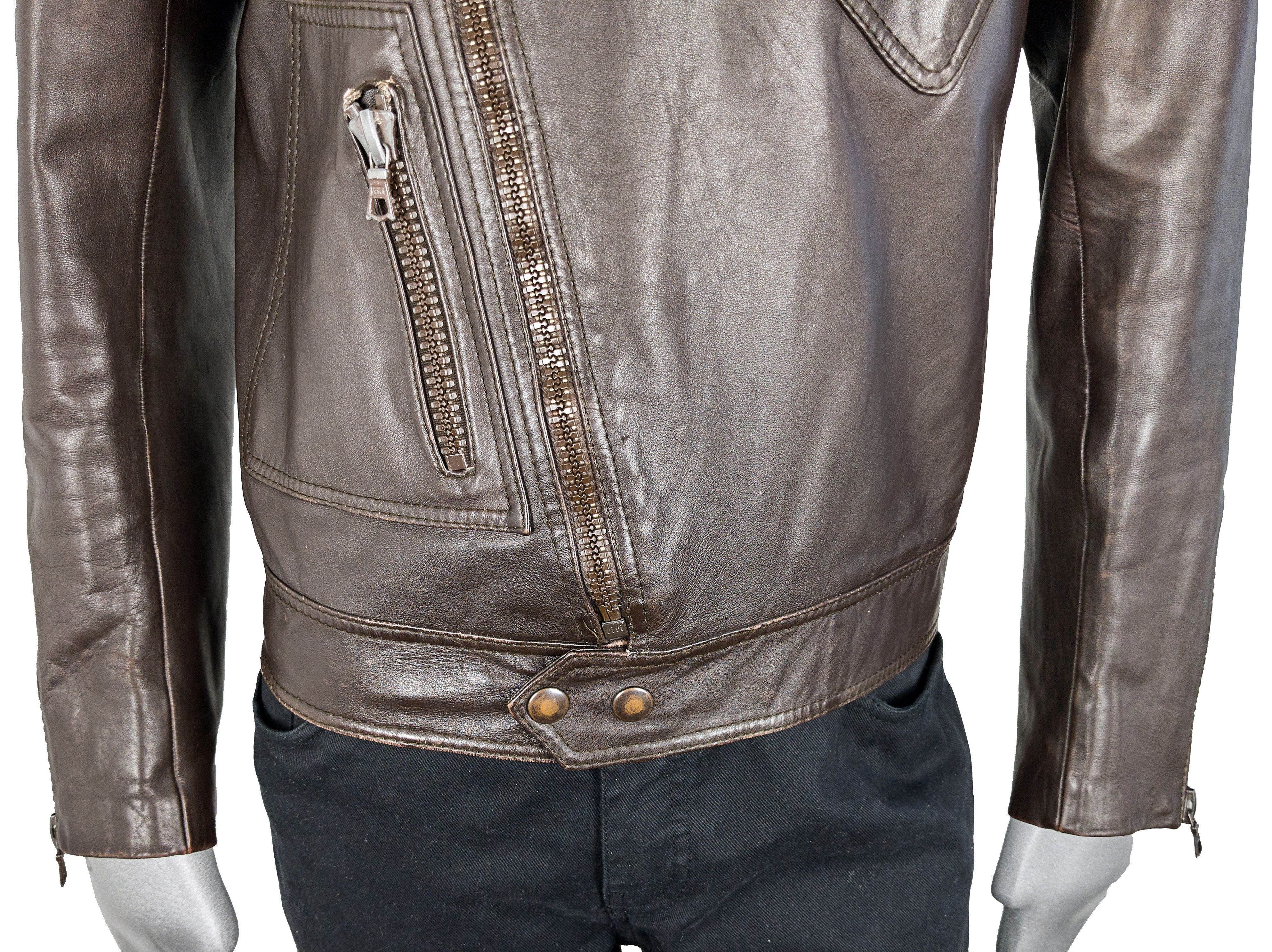 Other Vintage 90s Italian brown leather biker jacket Size US S / EU 44-46 / 1 - 14 Thumbnail