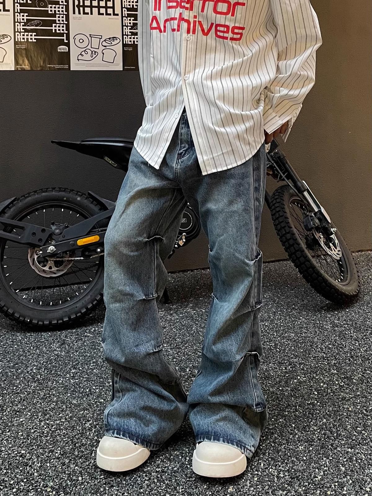Japanese Brand Blue Wide Leg Pleated Denim Jeans Size US 32 / EU 48 - 2 Thumbnail