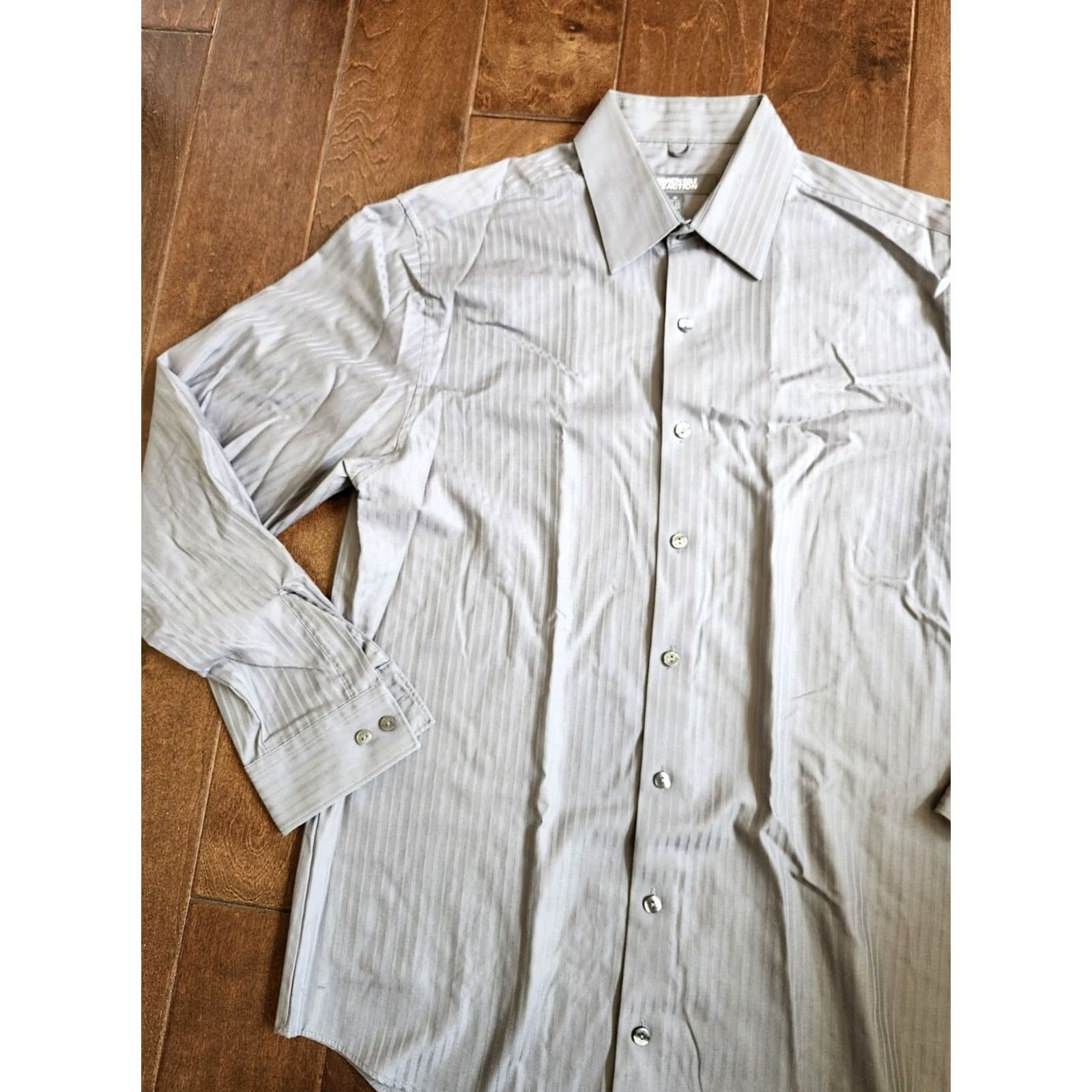 Kenneth Cole Kenneth Cole Reaction Dress Shirt Gray Stripe - M - Men - Button - Long Sleeve - 100% Cotton Size 40R - 2 Thumbnail