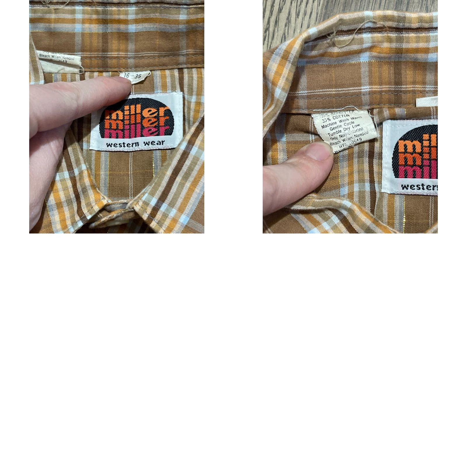 Vintage Miller Shirt Men's Size 16-35 Orange Brown Plaid Western Button Up Shirt, Casual, Regular Fit, Long Sleeve, Collared, Fall Spring Summer, Mens Size XXL / US 16-18 / IT 52-54 - 8 Thumbnail