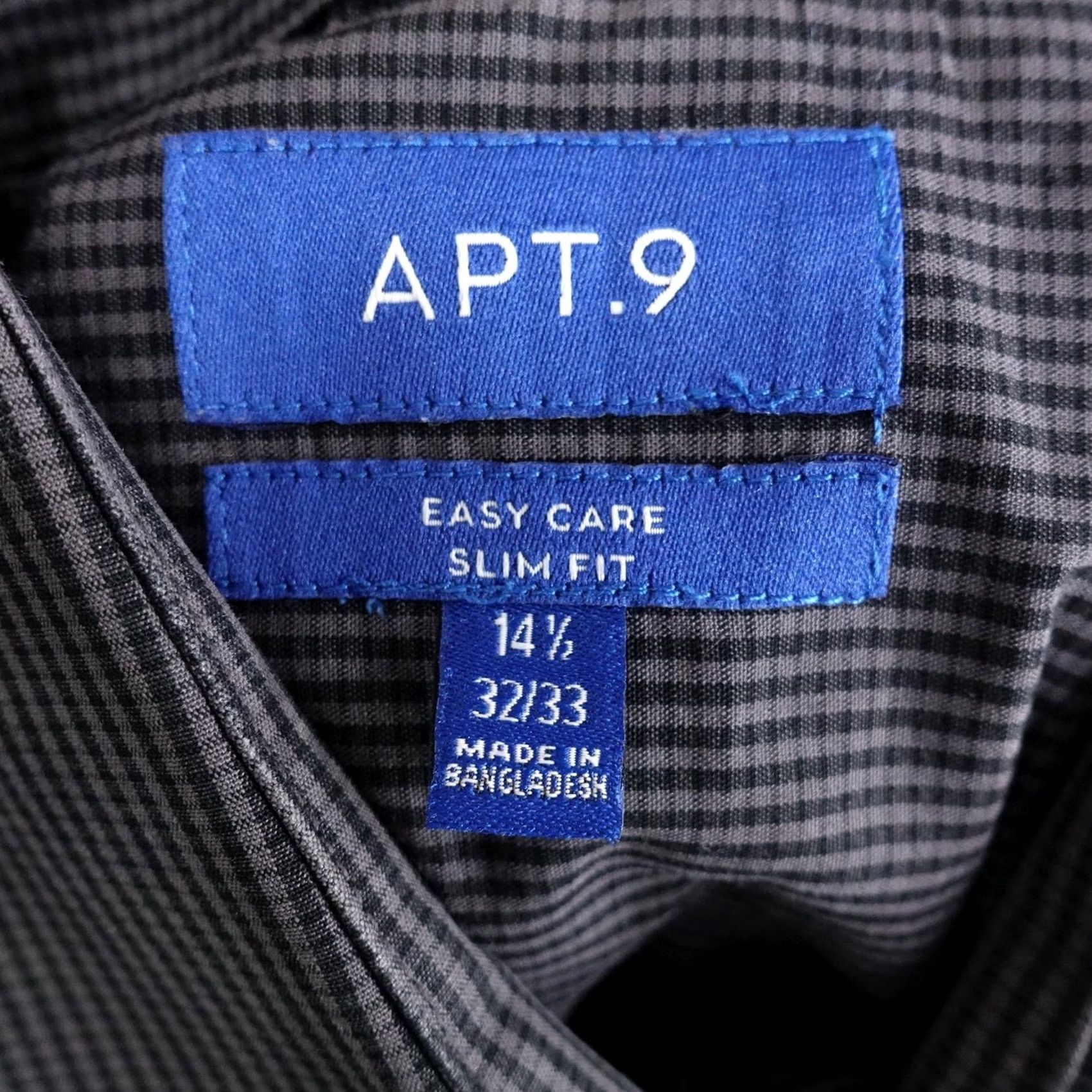Apt. 9 APT.9 Dress Shirt Mens 14.5 Slim Gray Check Easy Care Point Collar 32/33 Size 40R - 4 Thumbnail