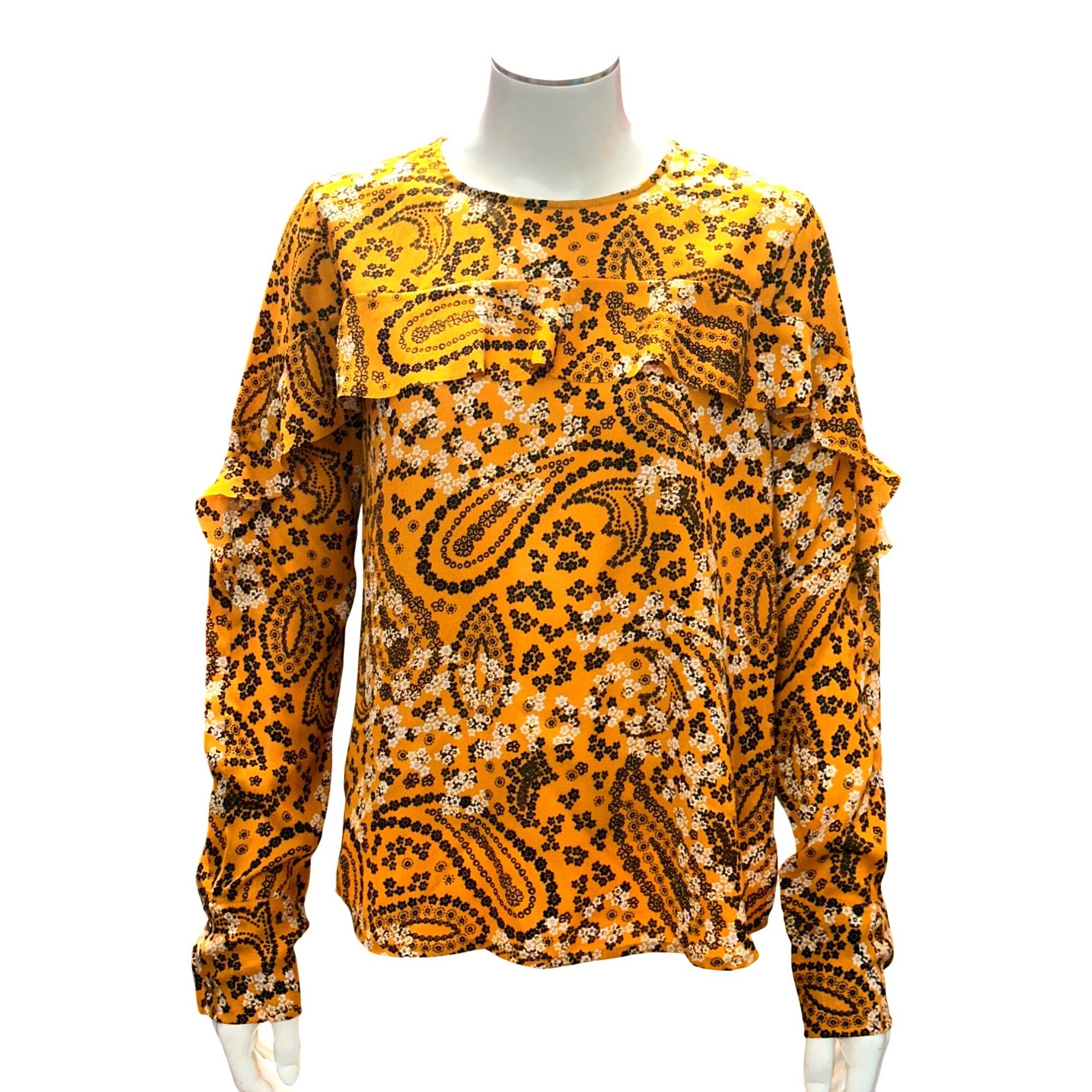 Abercrombie & Fitch Abercrombie Fitch XS Mustard Paisley Floral Long Sleeve Ruff Size XS / US 0-2 / IT 36-38 - 2 Thumbnail