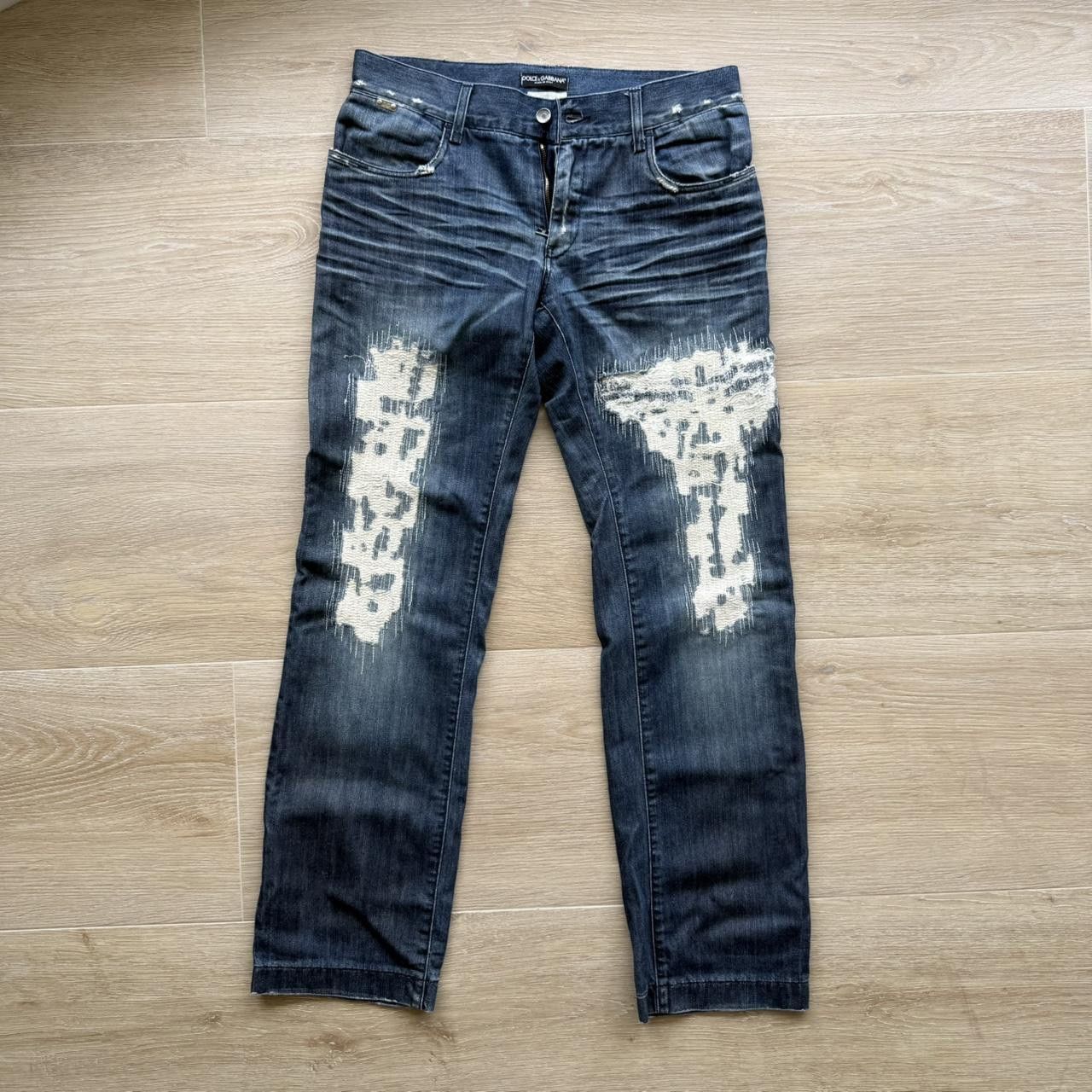 Dolce & Gabbana Distressed Denim Jeans Y2K Metal Logo