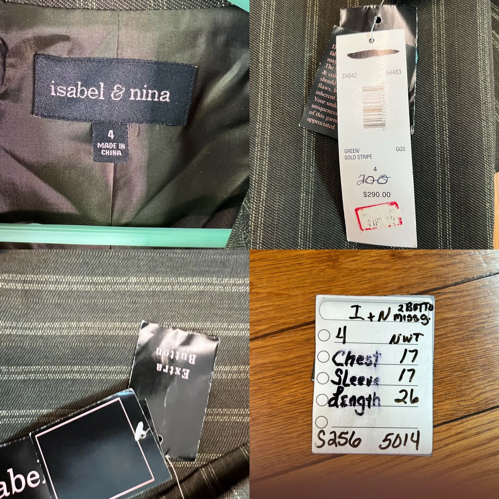 Vintage Isabel & Nina Women's Green Striped Blazer Jacket Sz 4 - Notch Lapel, Long Sleeve, Business Casual Size S / US 4 / IT 40 - 8 Thumbnail