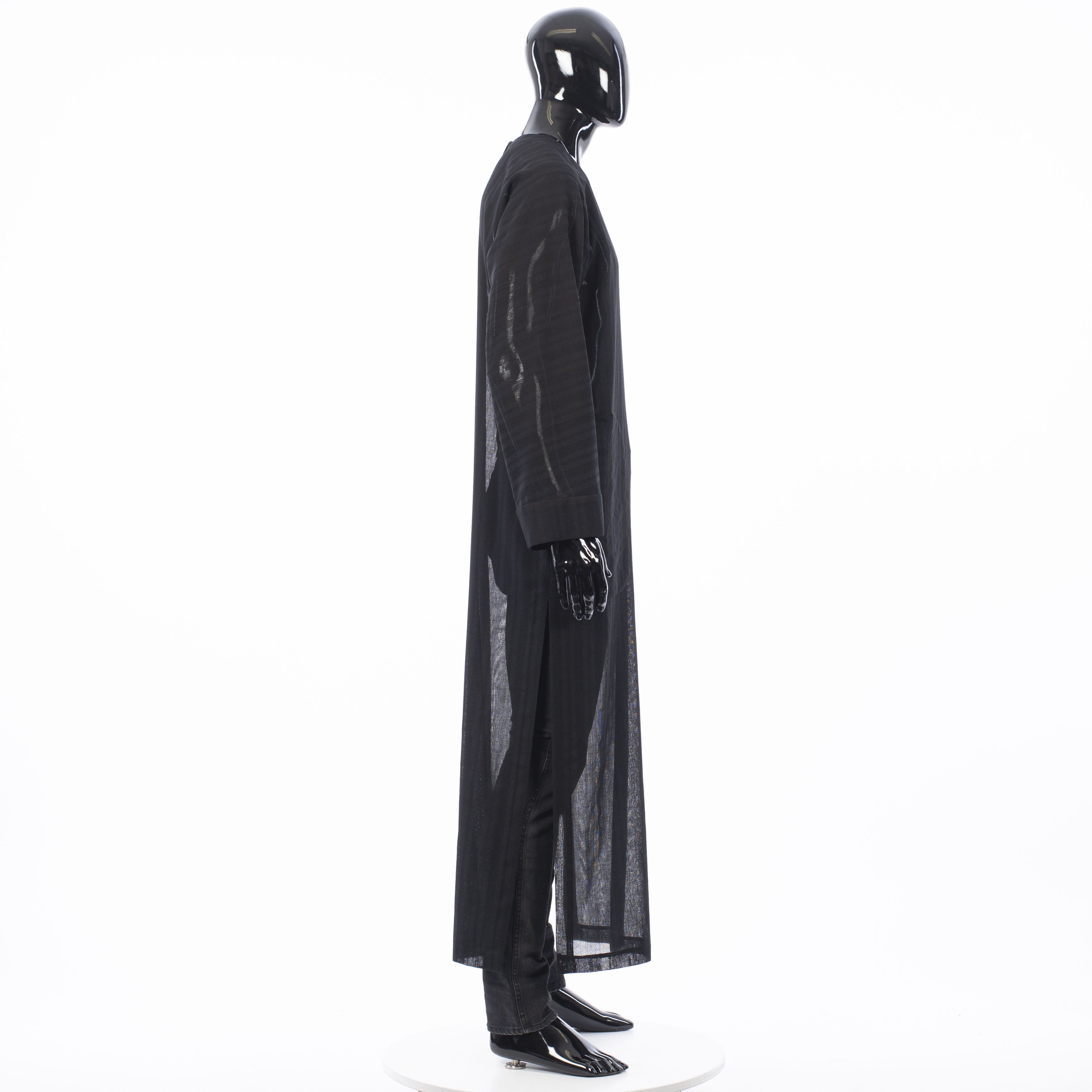 Saint Laurent Paris Long Djellaba In Black Striped Wool Gauze Size 44R - 7 Thumbnail