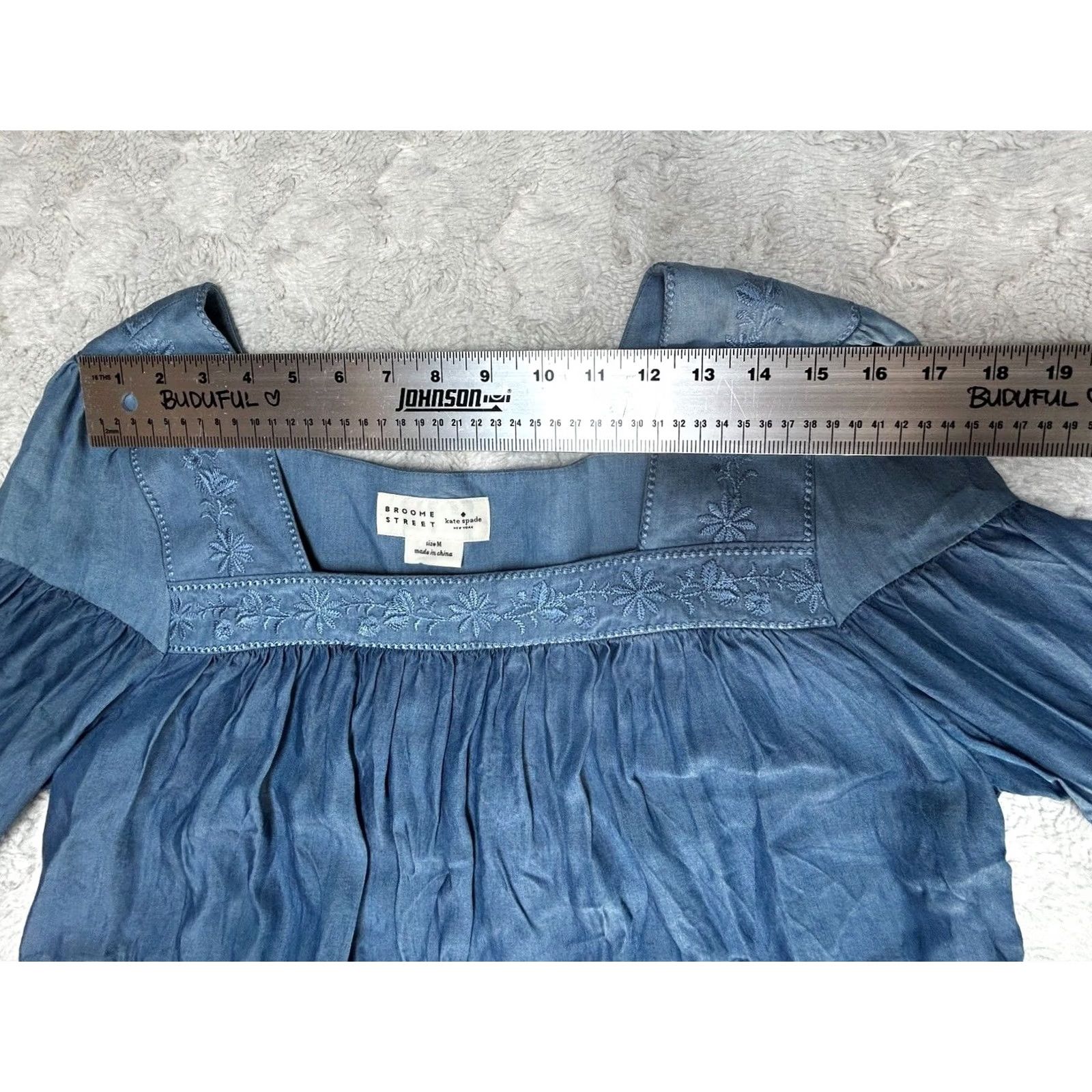 Vintage VINTAGE Kate Spade Broome Street Women's Square Neck Chambray Tiered Blouse Medium Blue Size M / US 6-8 / IT 42-44 - 5 Thumbnail