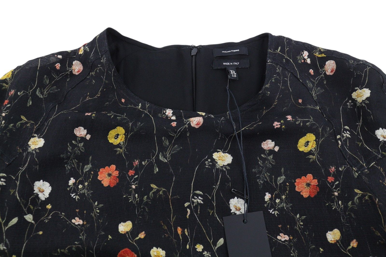 R13 RAGLAN SLEEVE BABYDOLL M Floral Black Wool Silk Dress 89921 Size M / US 6-8 / IT 42-44 - 6 Thumbnail