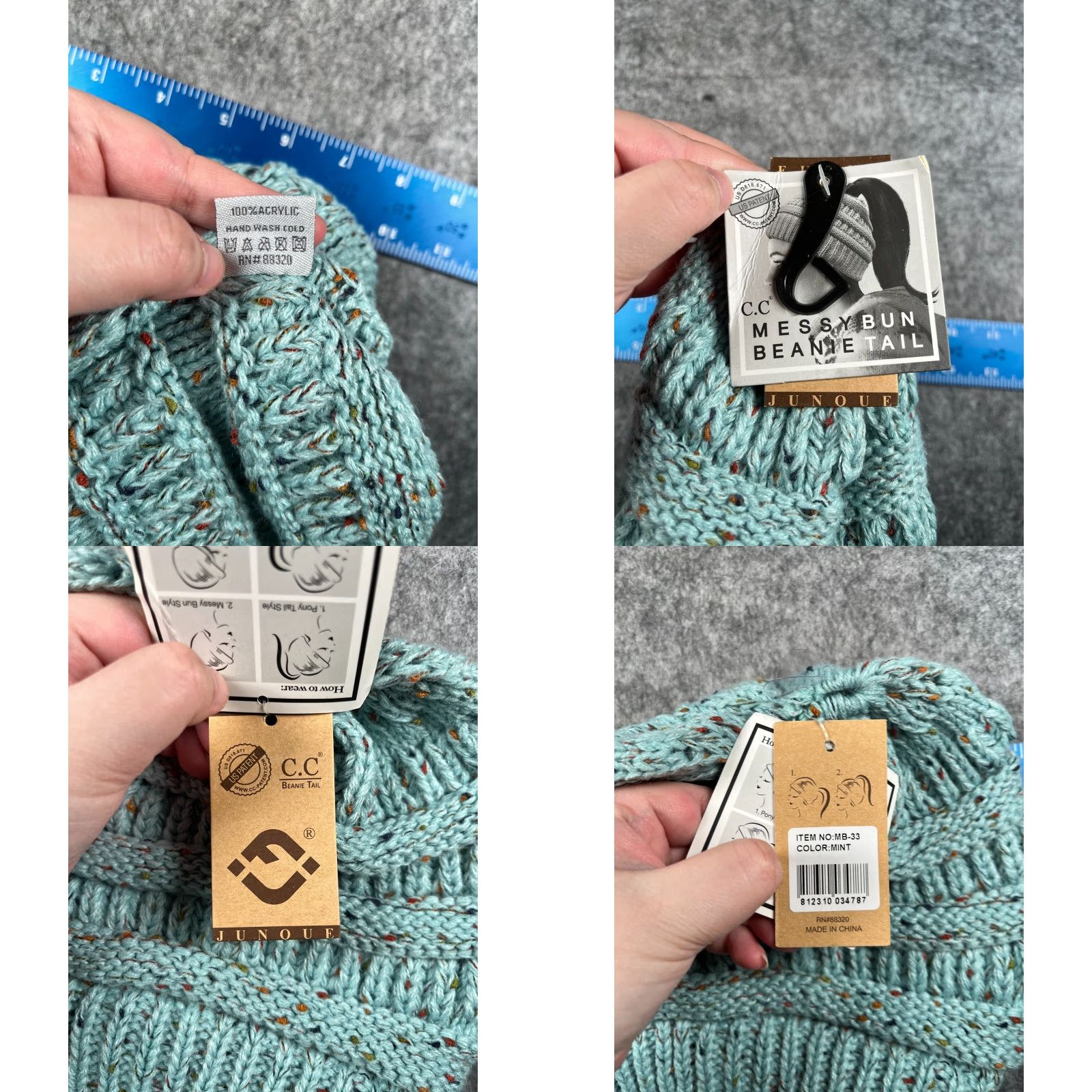Vintage C.C Exclusive Beanie Women One Size Blue Acrylic Knit Messy Bun Outdoor Ski Size ONE SIZE - 8 Thumbnail