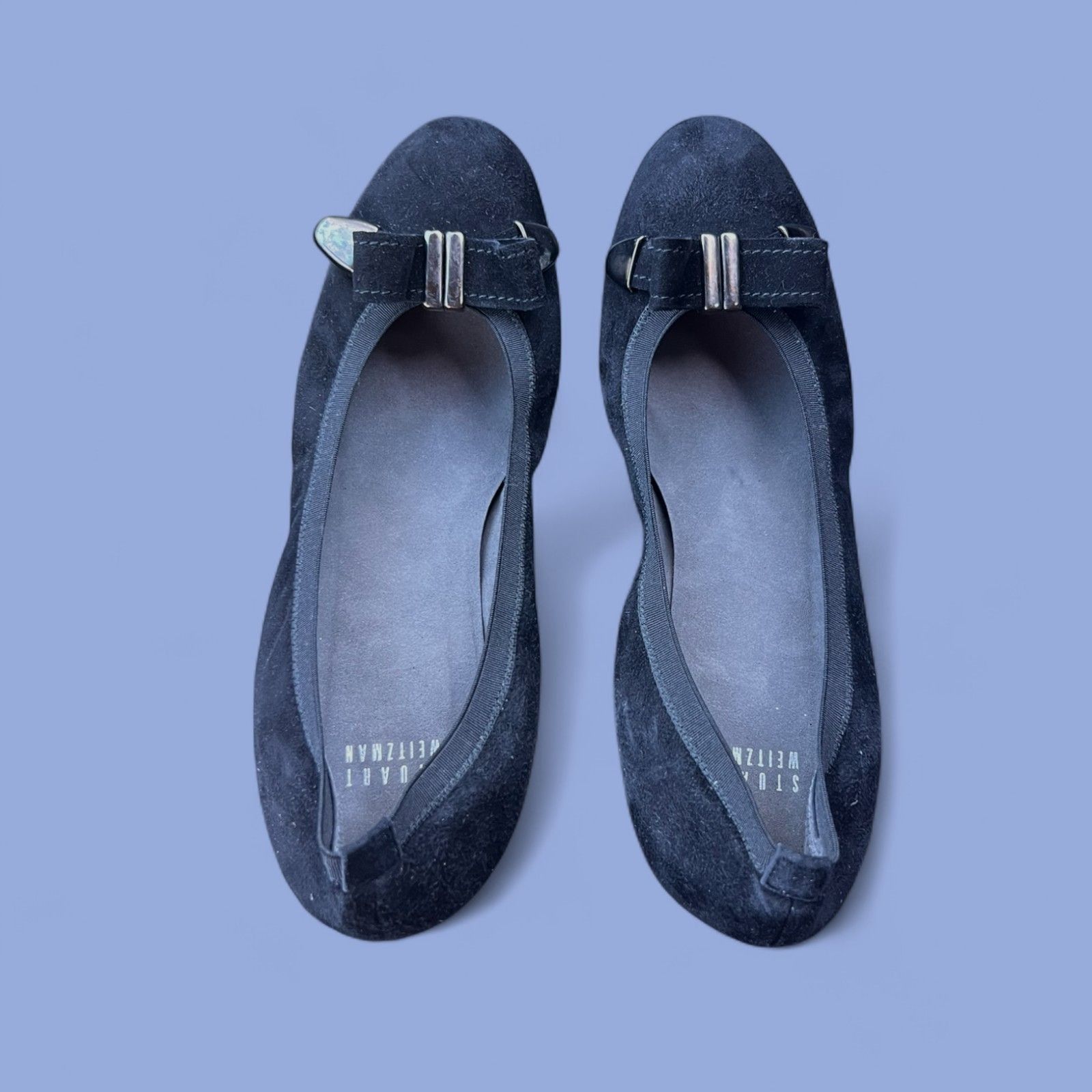 Stuart Weitzman Stuart Weitzman Womens Black Suede Bow Flats Size 8 Comforta Size US 8 / IT 38 - 1 Thumbnail