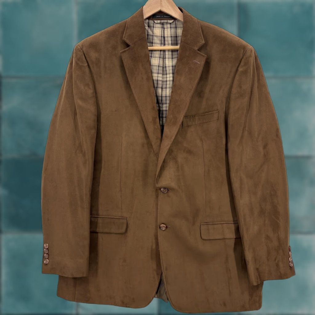 Ralph Lauren Lauren Ralph Lauren Blazer Mens 44L Brown Faux Suede Sport Coat Equestrian Plaid Shirt No Jacket? Size 44R - 1 Thumbnail