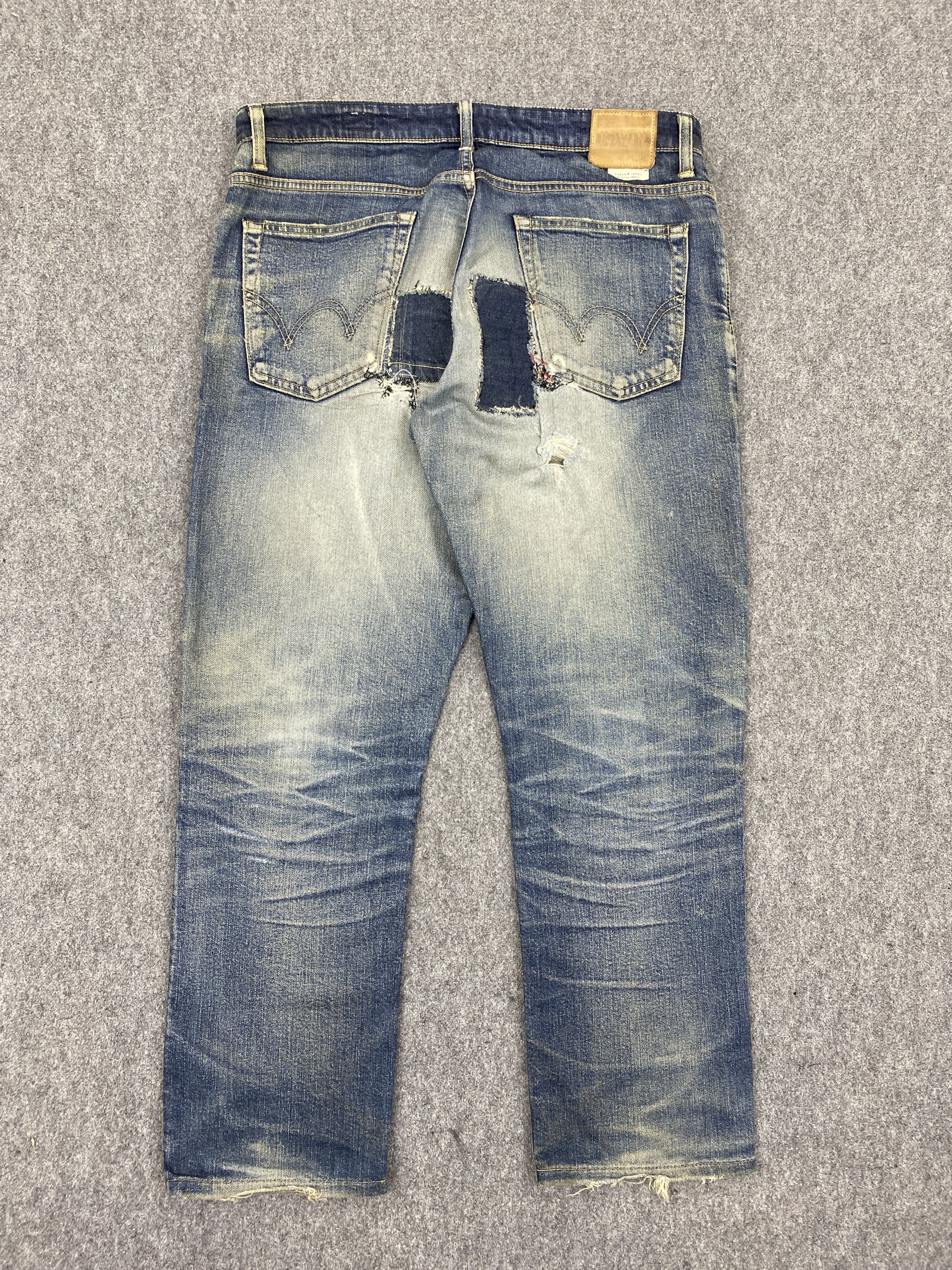 Edwin Vintage Distressed Edwin Made In Japan Patches Jeans DP2727 Size US 35 - 3 Thumbnail