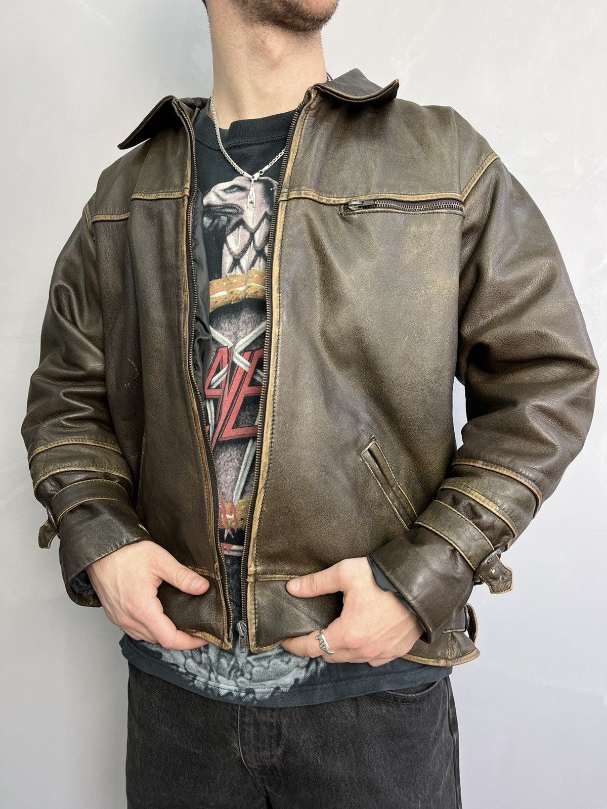 Harley Davidson × Vintage 90s Vintage Grunge Distressed Biker Leather Jacket Size US M / EU 48-50 / 2 - 2 Thumbnail