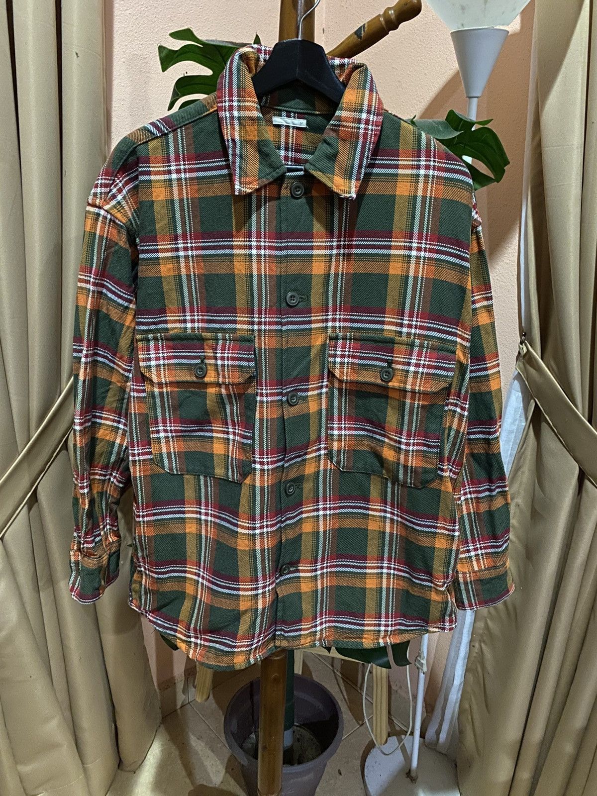 GU Vintage GU Japan Flannel Shirt Green Orange Plaid Medium Size US M / EU 48-50 / 2 - 3 Thumbnail