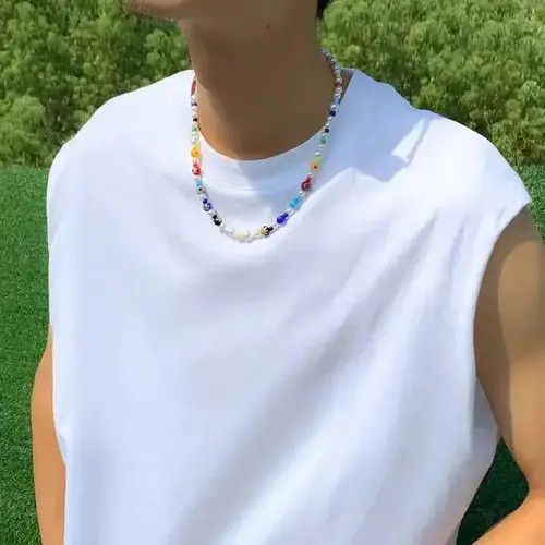 Jewelry Hip hop Style Colorful Glass Crystal Bead Necklace Size ONE SIZE - 2 Thumbnail