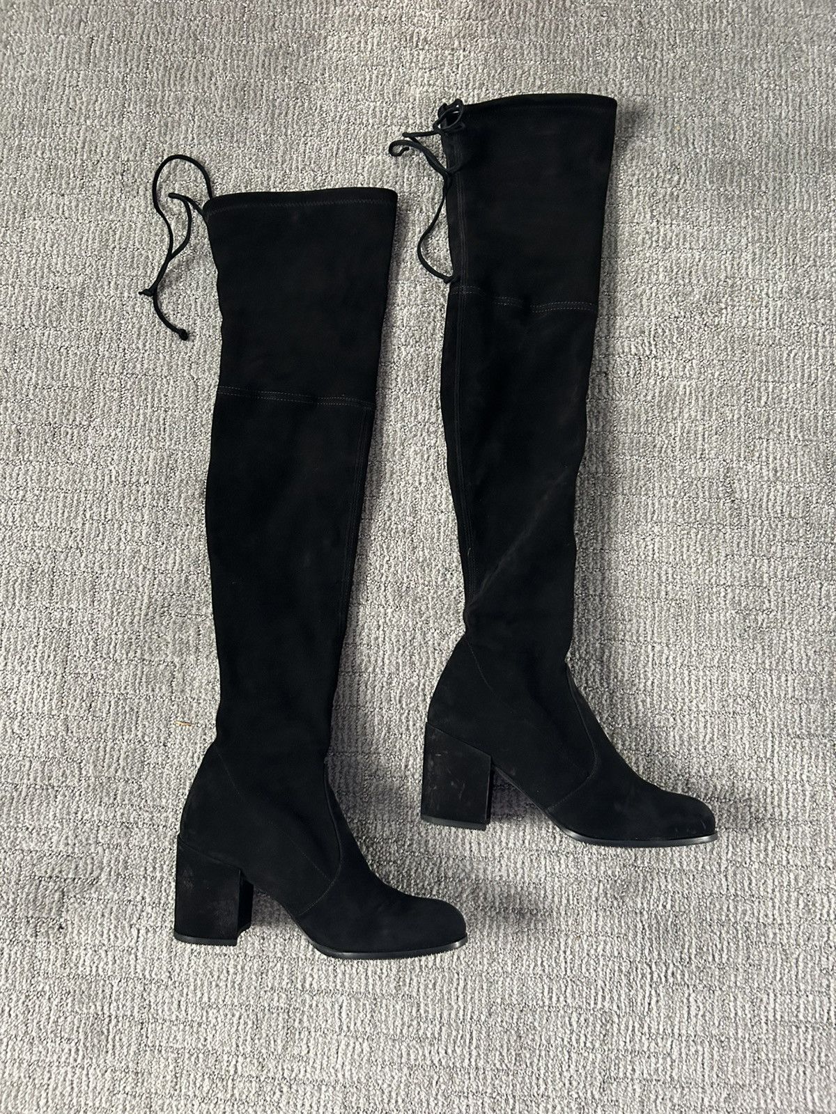 Stuart Weitzman Stuart Weitzman Black Suede Over-The-Knee Tieland Boots Size US 7.5 / IT 37.5 - 2 Thumbnail