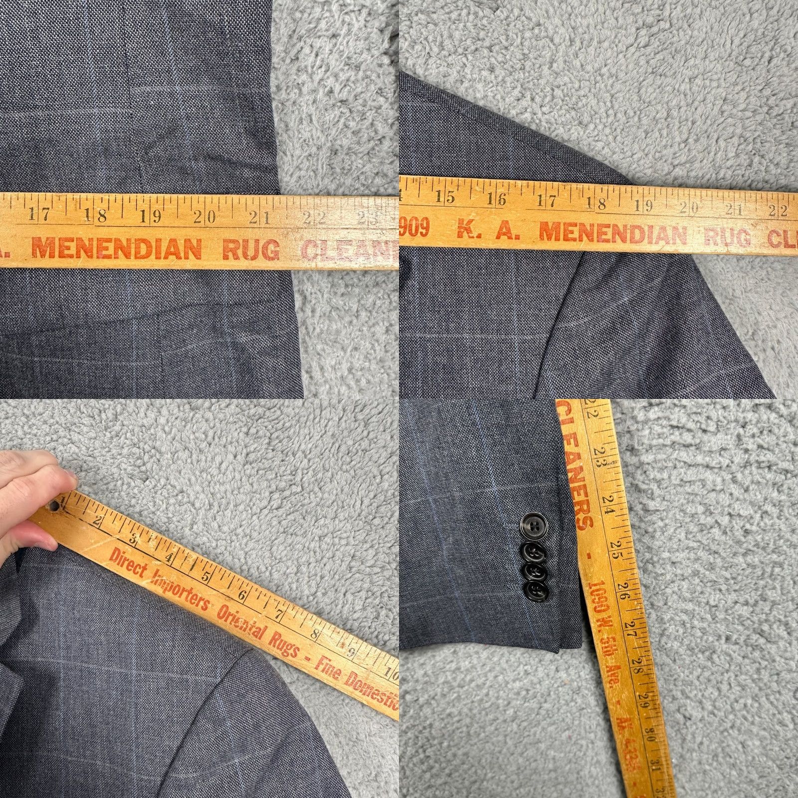 Hugo Boss HUGO BOSS Virgin Wool Blend Blazer Sport Coat Mens 42 Long Gray Windowpane Notch Lapel Three-Button Front Jacket Business Formal Casual OOOOO Size 42R - 8 Thumbnail