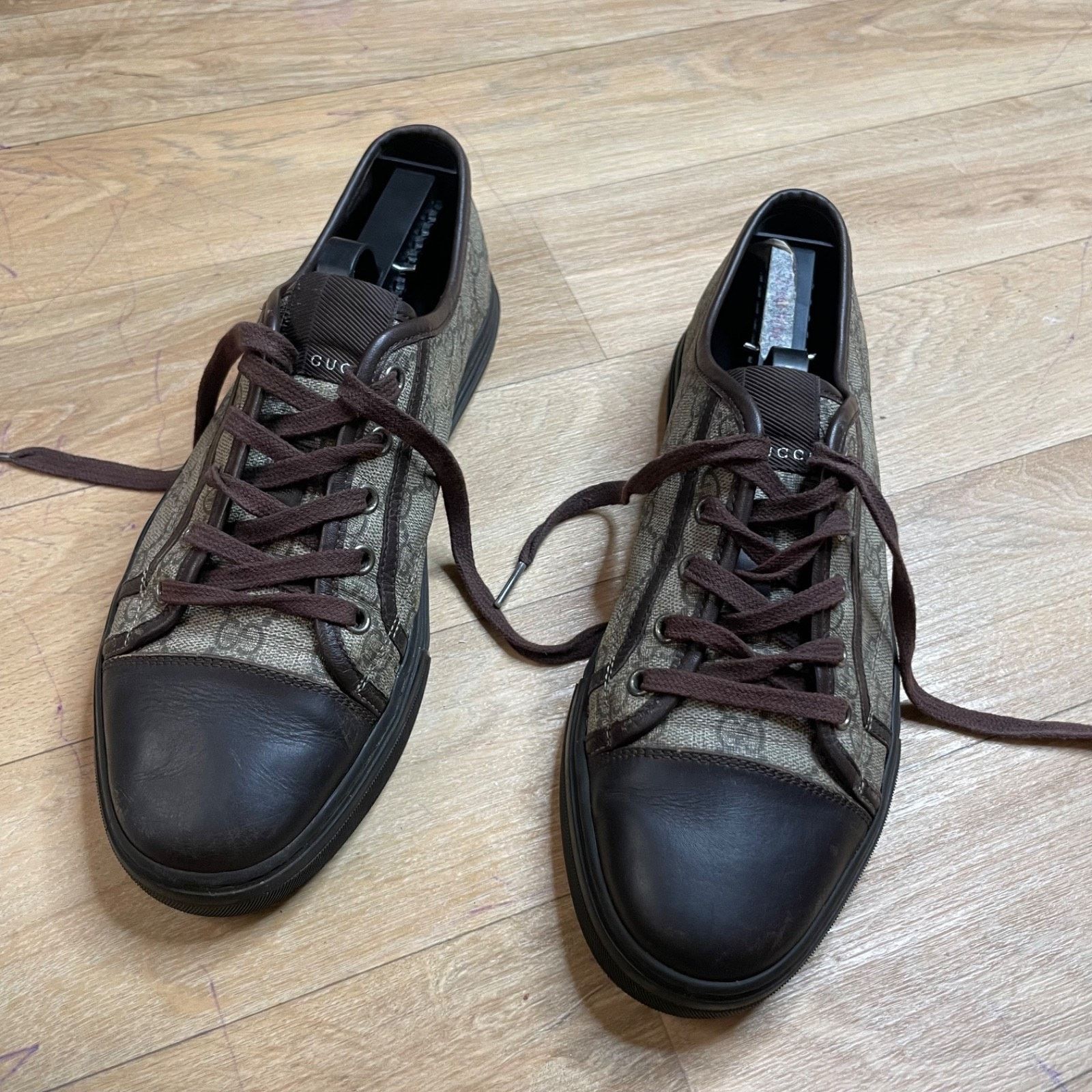 Gucci GUCCI Sneakers BROWN Leather low Top GG Monogram Canvas Size US 8 / EU 41 - 4 Thumbnail