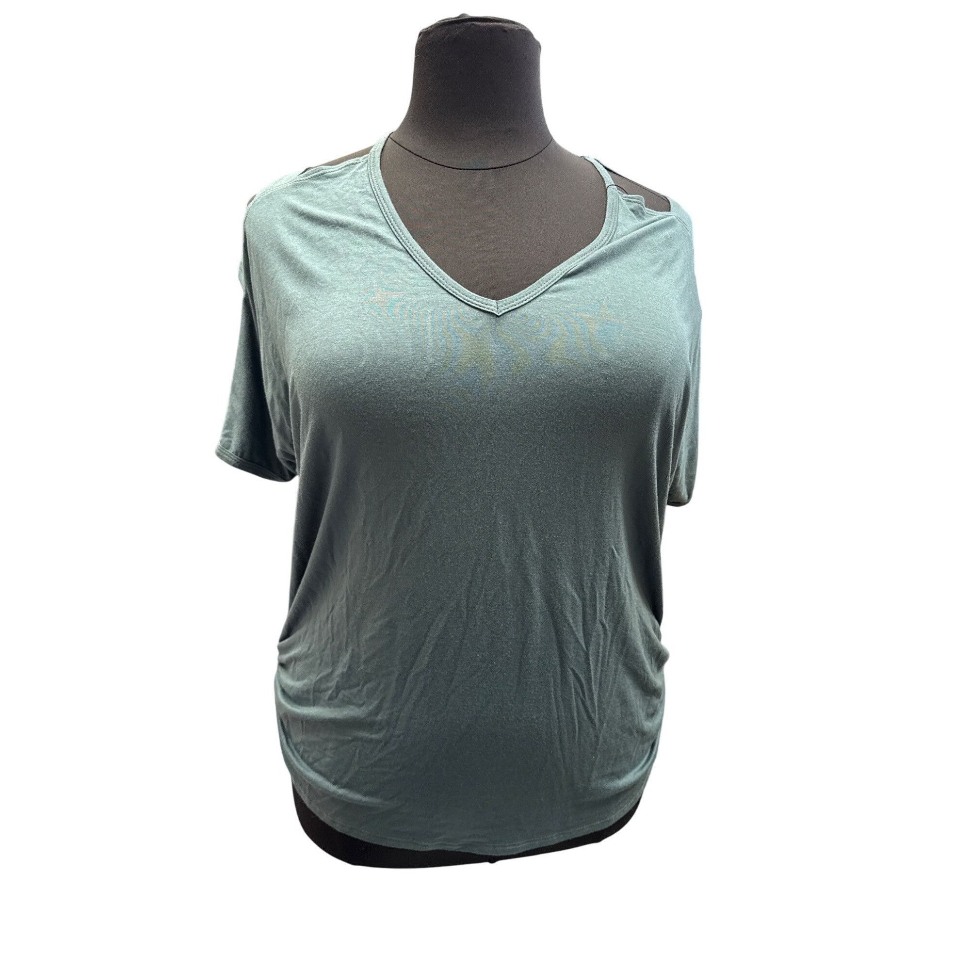 Other Emerald 1X Teal Cold Shoulder Short Sleeve Top With Side Ru Size XL / US 12-14 / IT 48-50 - 1 Thumbnail